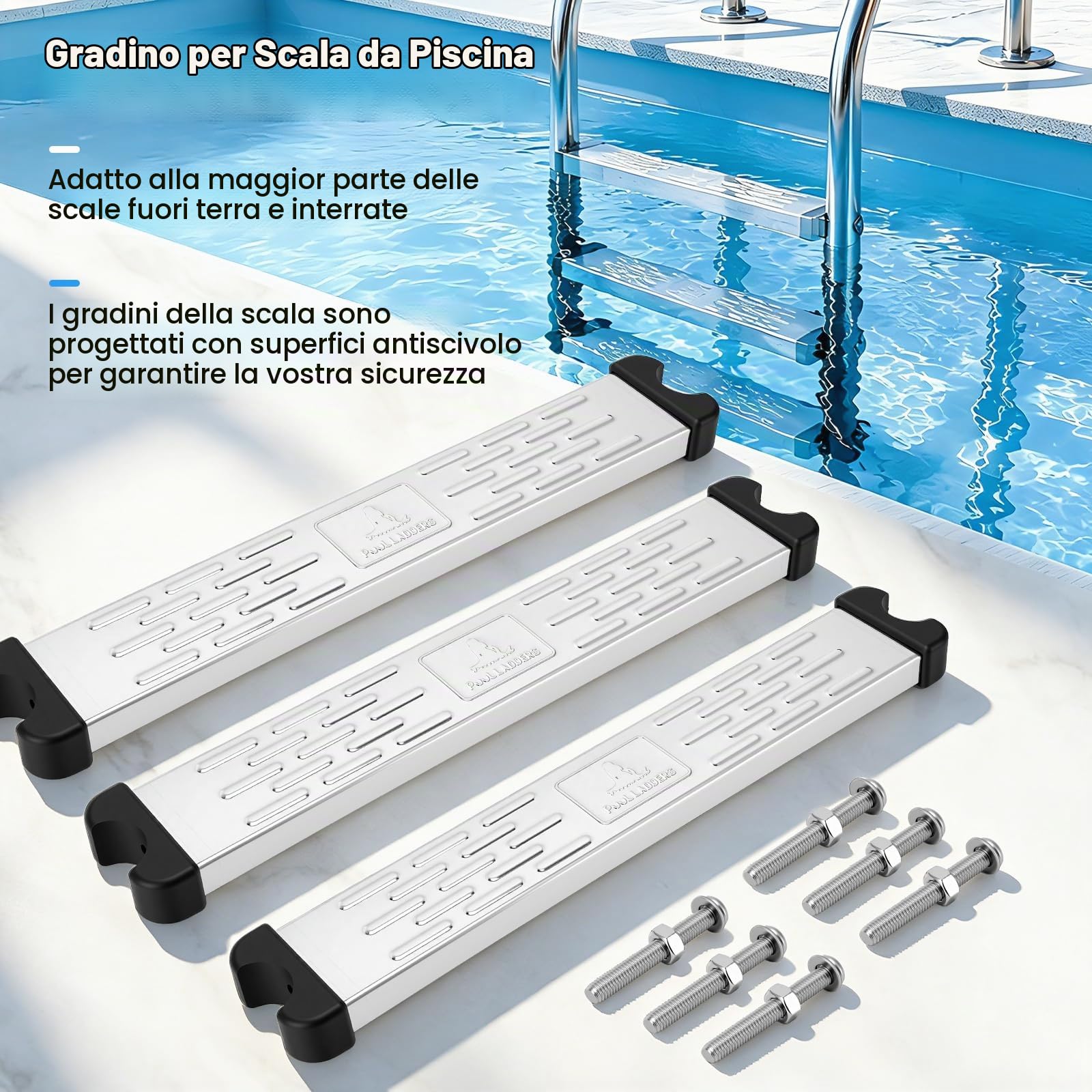 Gradini per Scala Piscina, 3 Pezzi Pedale Antiscivolo in Acciaio Inossidabile Gradino Antiscivolo per Piscina Accessorio Generale Antiscivolo per Scala Piscina Parti Gradini di Scala Piscina