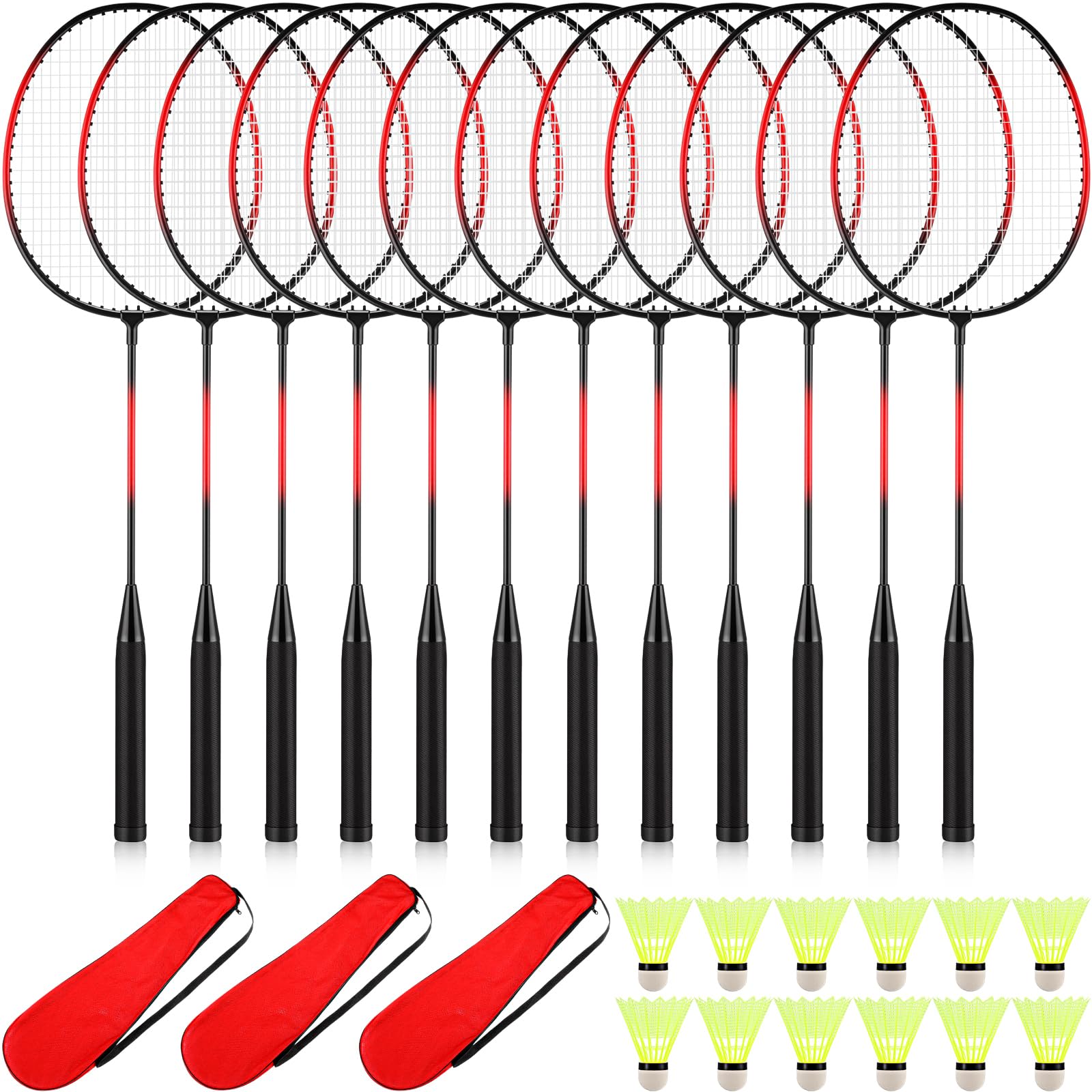 Photo 1 of 12 Pc Badminton Racket Set, 12 Pack, Red Black