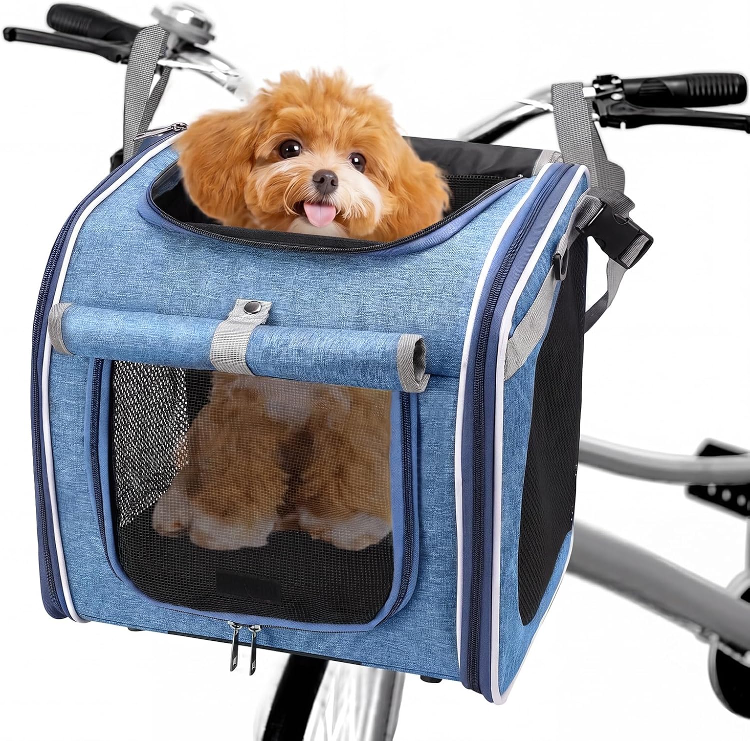 Dog Bike Basket with Internal Storage Pocket, Dog Basket for Bike, Black | Expandable Foldable Soft-Sided Dog Carrier, Bike Dog Carrier, Safe and Easy for Small Medium Cats and Dogs