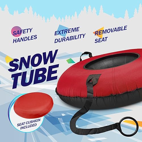 Miniatura 5 de Slippery Racer Tubo de nieve inflable de grado comercial resistente con cubierta y cuerda, parte inferior de PVC, 44 pulgadas, azul