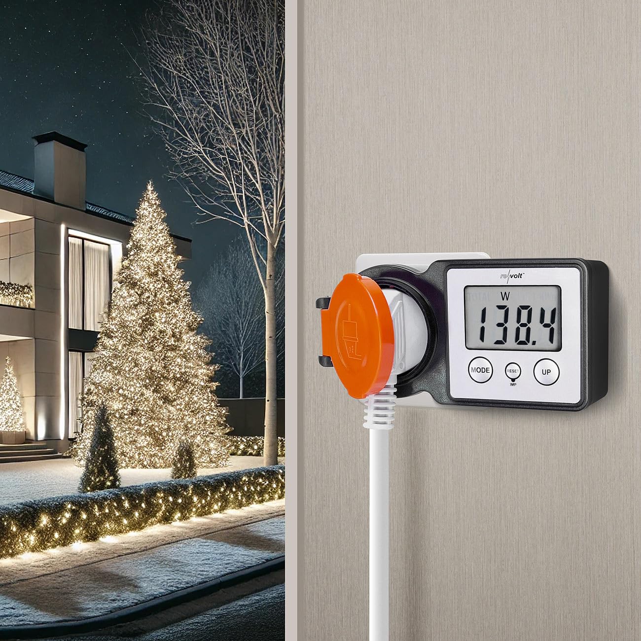 revolt Strommessgerät Steckdose: 2er-Set Outdoor-Energiekostenmesser & Stromverbrauchszähler, 3.680 W (Stromzähler Steckdose außen, Watt Messgerät, Solar Lichterkette)