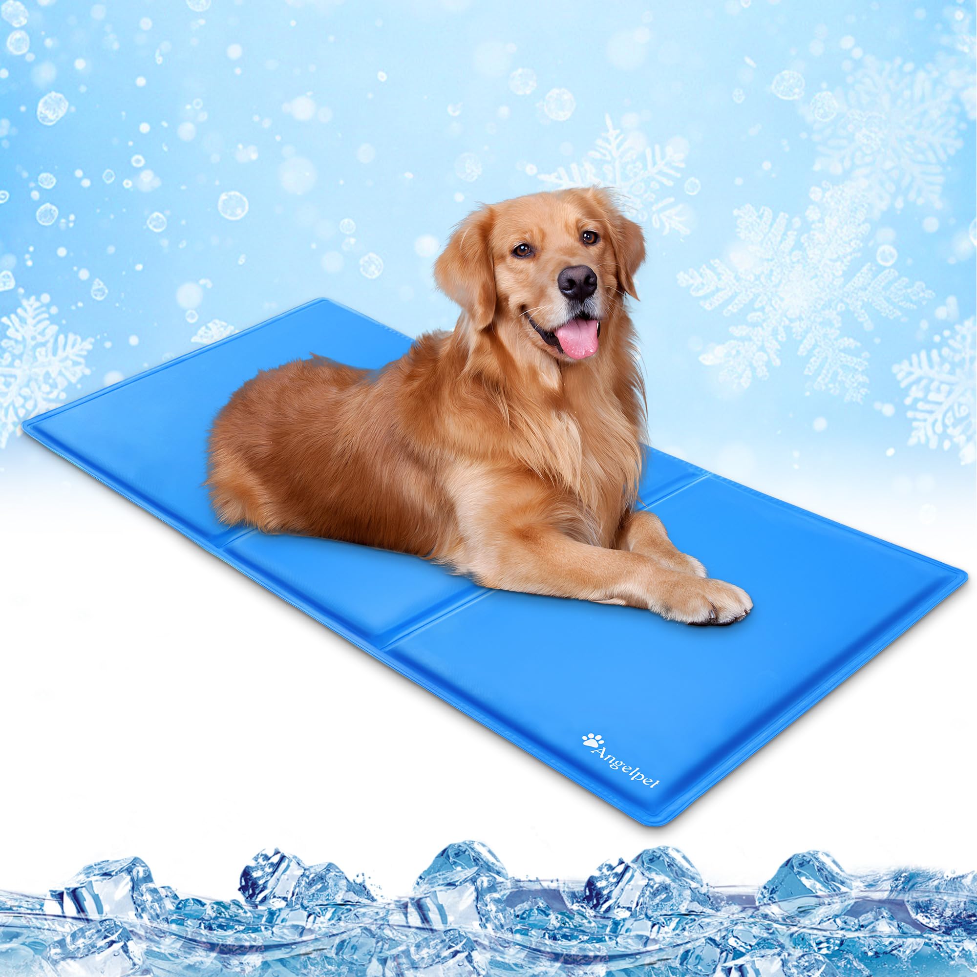 Angelpet Mata chłodząca dla psa, L 90x50cm - nietoksyczna, samochłodząca mata żelowa, trwała, wodoodporna mata chłodząca dla psów i kotów latem, nie wymaga wody ani chłodzenia (Niebieska)