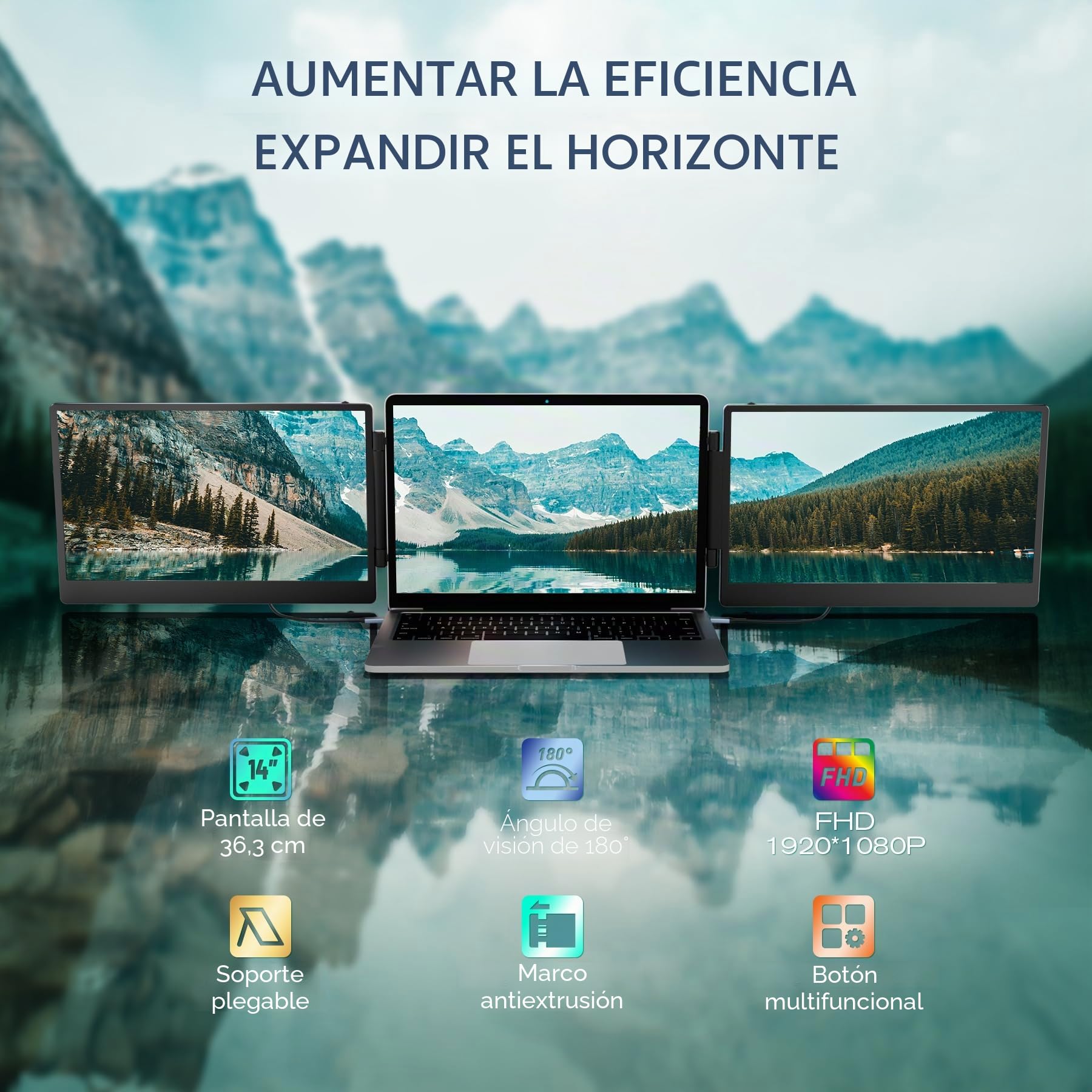 Teamgee Monitor Portátil 14”, Extensor de Pantalla FHD IPS para Laptop con Soporte Plegable de 90°/Altavoces Duales, Extensor Pantalla Portatil para 13"-18" para Mac, Wins, Android, Dex