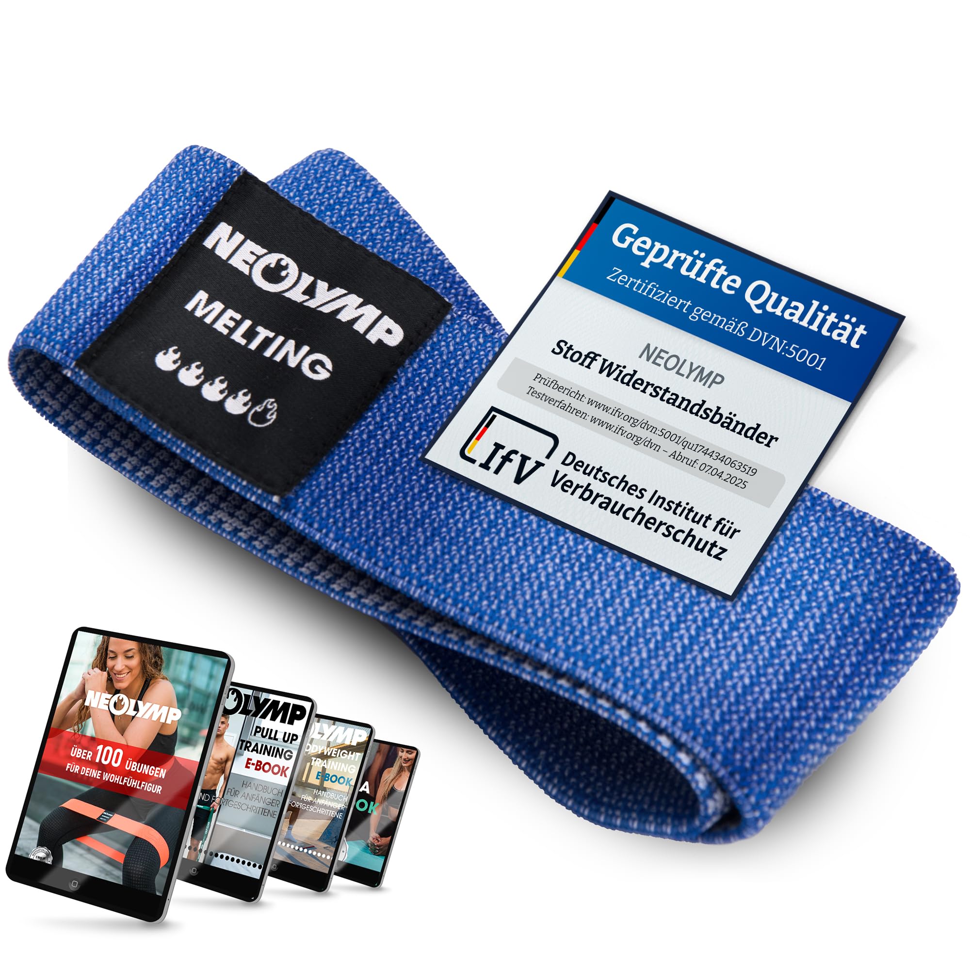 NEOLYMP Kurze Fitnessbänder Stoff mit Fitness Traningsprogramm E-Book - waschbare Resistance Bands, Widerstandsbänder Krafttraining, Booty Band, Gymnastikband, Fitnessband, Trainingsbänder