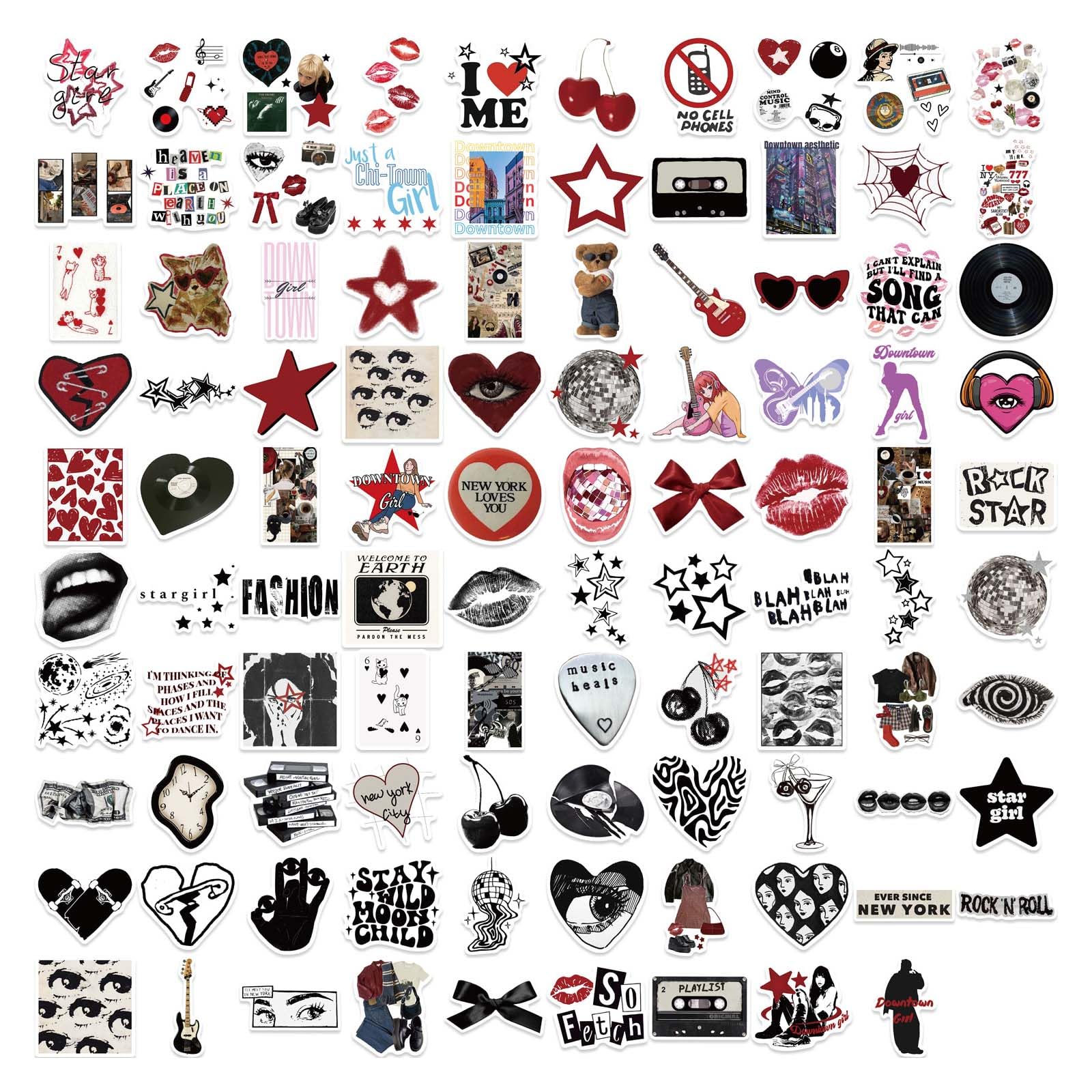 Muiltvoe 100Pcs Aesthetic Stickers Pack, Cute Downtown Girl Vinyl Decals, Waterproof Cool Stickers for Teens Adults, Laptop, Water Bottle, Skateboard, Scrapbook