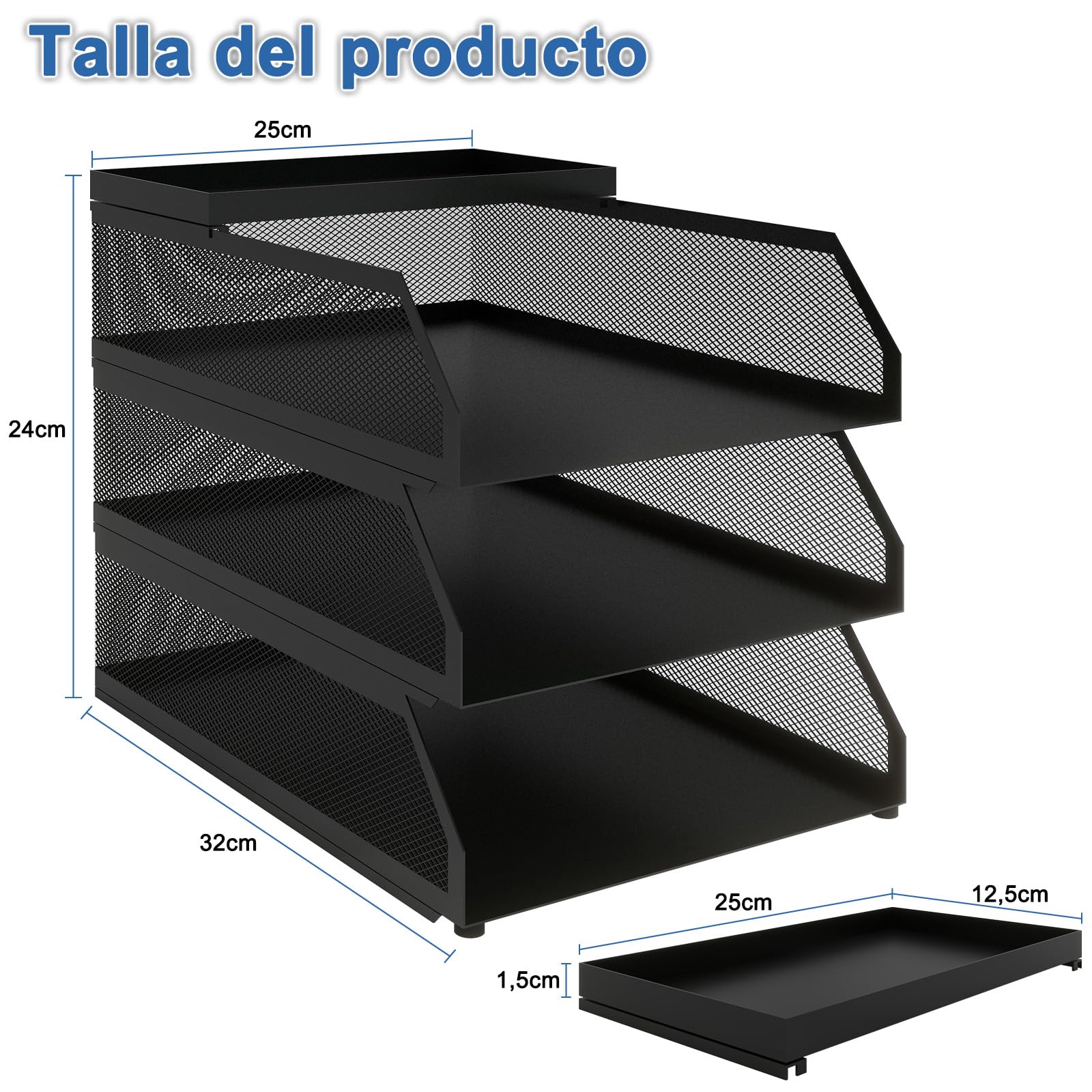 PUNCIA Bandeja para Cartas A4 Archivador de Documentos 3 Bandejas Metal Escritorio Organizador de Archivos Bandeja de Papel Almacenamiento para Oficina Sala de Trabajo Escuela Oficina Negro
