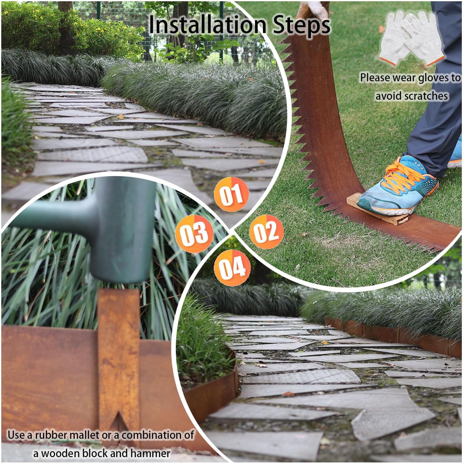 Corten Steel Landscape Edging, 40" L x 6" H,18GA Thickness, 12 Pack +13 Stakes, Enhance Garden, Yard, Park, Lawn, Plants & Vegetables w/Long-Lasting Rust-Finish Cor-Ten Edging(40 Ft Total)