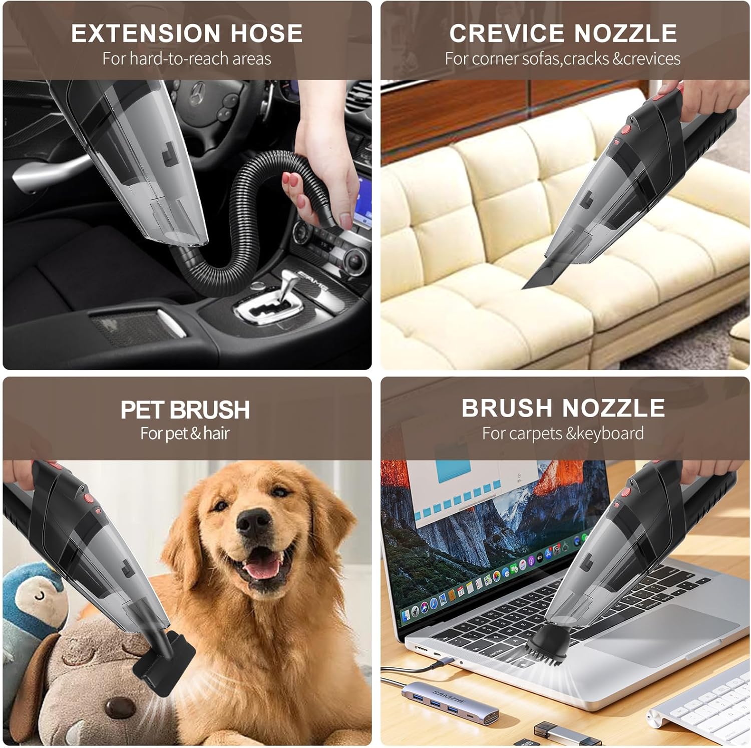 Handheld Vacuum Cleaner, Cordless Vacuum Cleaner, 6.5KPA Super Powerful Suction Cleaner, Rechargeable Portable Hand Vacuum,with LED, HEPA Filter, for Home & Pet Hair (Black) - Image 5