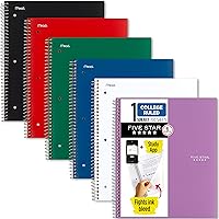 Five Star Spiral Notebooks 6 Pack, College Ruled 100 Sheets, Study App, Ink Bleed-Resistant, Water-Resistant Covers, Assorted Colors