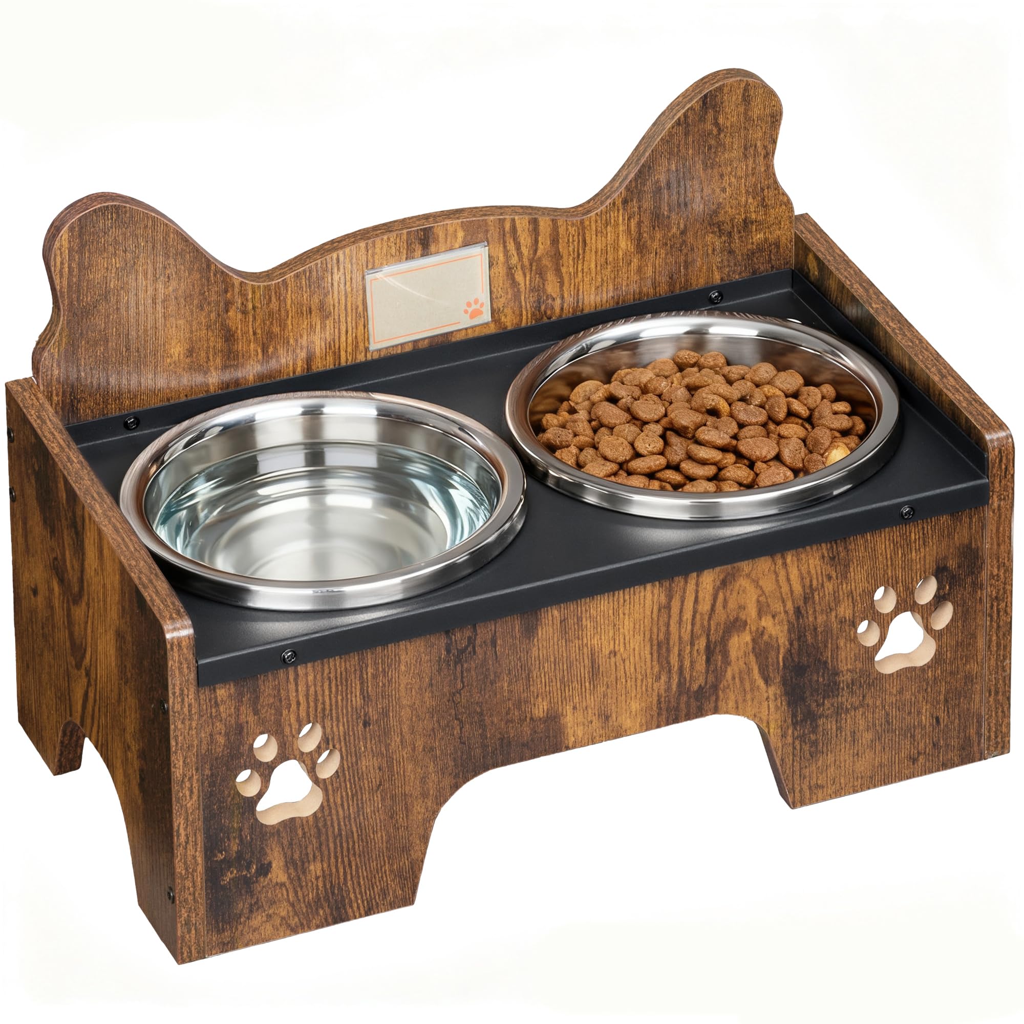 Hzuaneri Comedero Perro Elevado, Comedero Elevado Perro con 2 Cuencos de Acero, Antideslizante y a Prueba de Salpicaduras, Marrón y Negro PB01601B