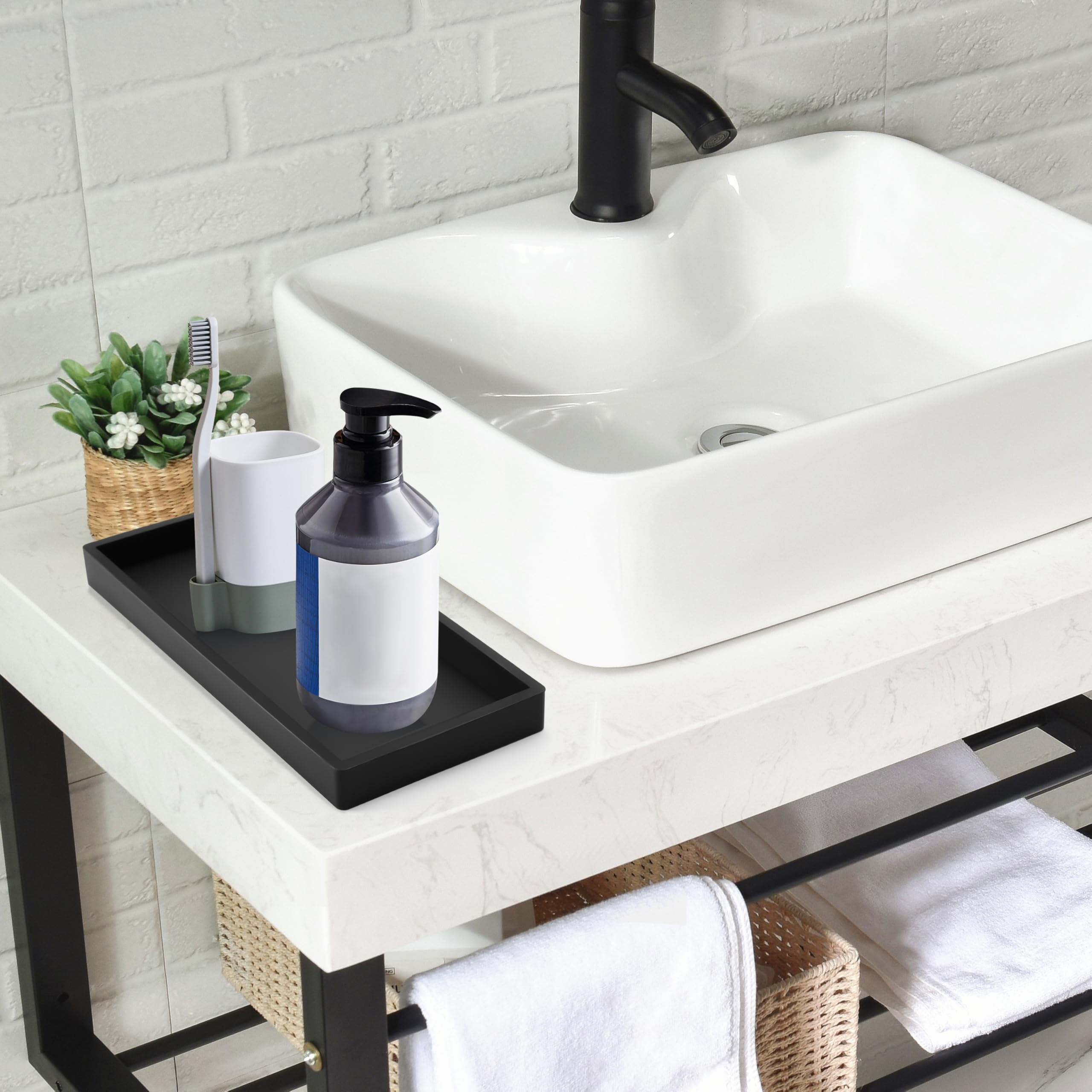 Lot de 2 plateaux décoratifs en silicone noir pour lavabo, baignoire, évier de cuisine et toilettes (ovales