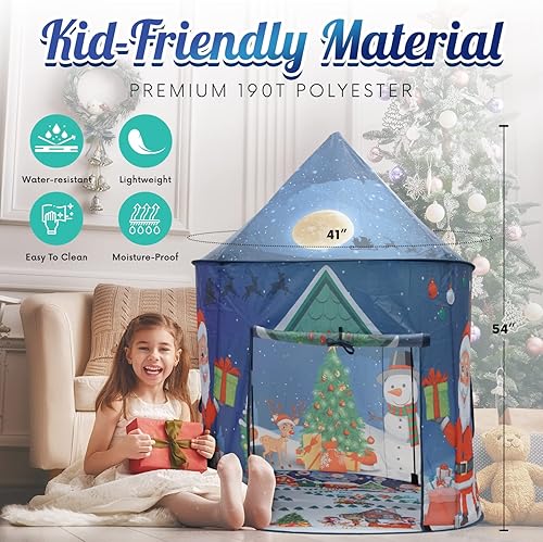 Miniatura 5 de Juego de tienda de campaña de Navidad para niños con luces LED multimodales y música Yuletide - Gran capacidad, fácil de instalar, casa de juegos