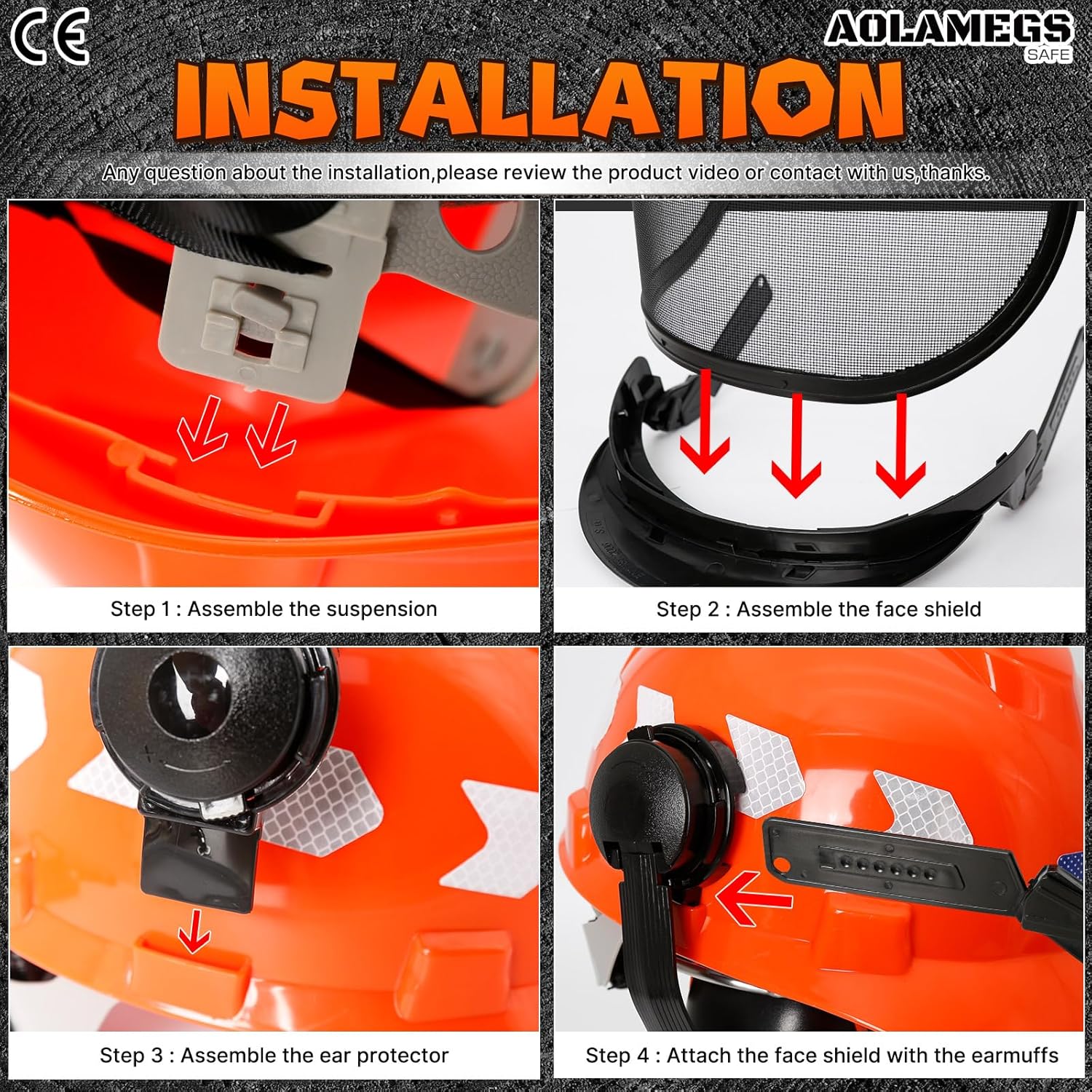 Aolamegs Chainsaw Helmet with Face Shield and Ear Muffs-3-in-1 Arborist Helmet with Ear Protection and Full Face Shield Mask for Weed Whacking/Lawn Mowing,Forestry Helmet for Grinding and Tree Cutting