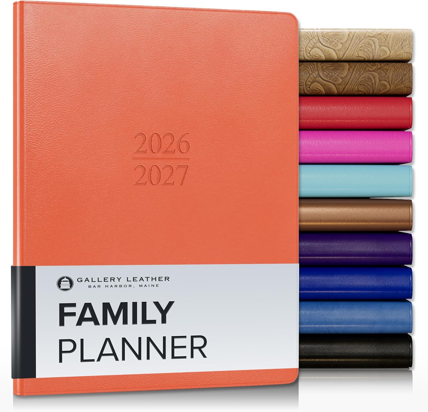 Gallery Leather Family Planner 2027, for moms, Elegantly Bound Calendar Planner and Notebook with Stylish White Page Edges, 18 Months - Caribbean Sunset - 9x7"
