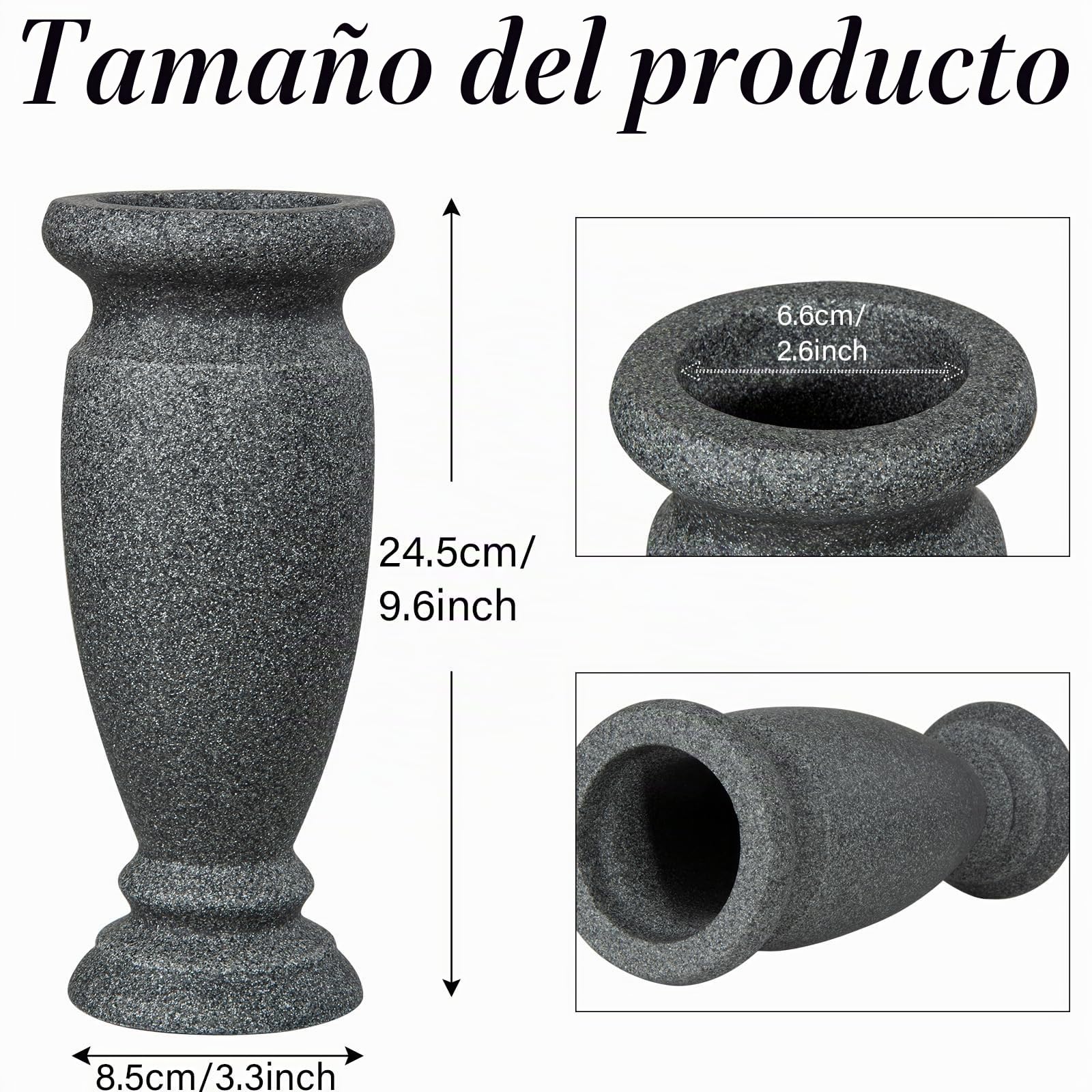 Jarrón de cementerio, jarrón de resina para tumba, para mesa del hogar, flores artificiales o frescas, decoración de lápida de tumba de cementerio (2 piezas, gris), flor no incluida, sin agujero de