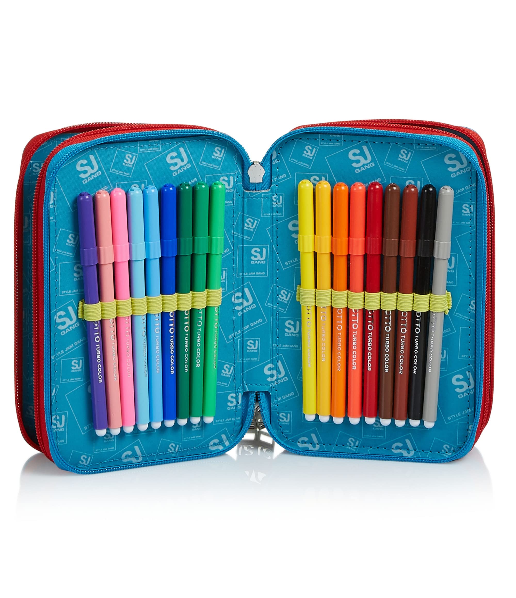 Sj Gang Astuccio 3 Zip - Facce New da Sj Boy - con Penne, Matite, Colori - Scuole Materne & Elementari
