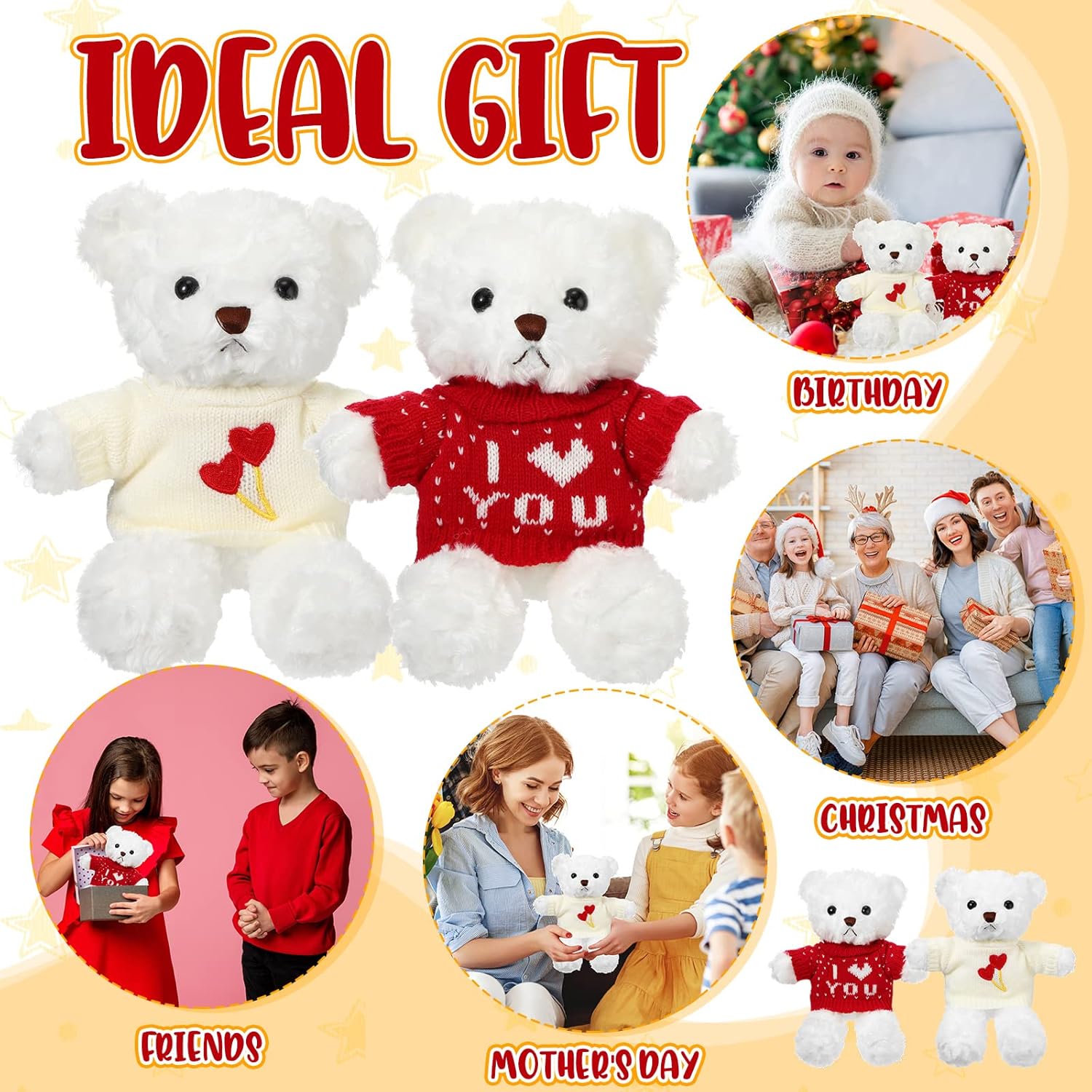 Hungdao 12 Pcs Valentine's Day Bear Stuffed Animal Bear Plush Toys 10.83 Inch Soft Cute Animals for Girlfriend Birthday Wedding Anniversary Mother's Day Party