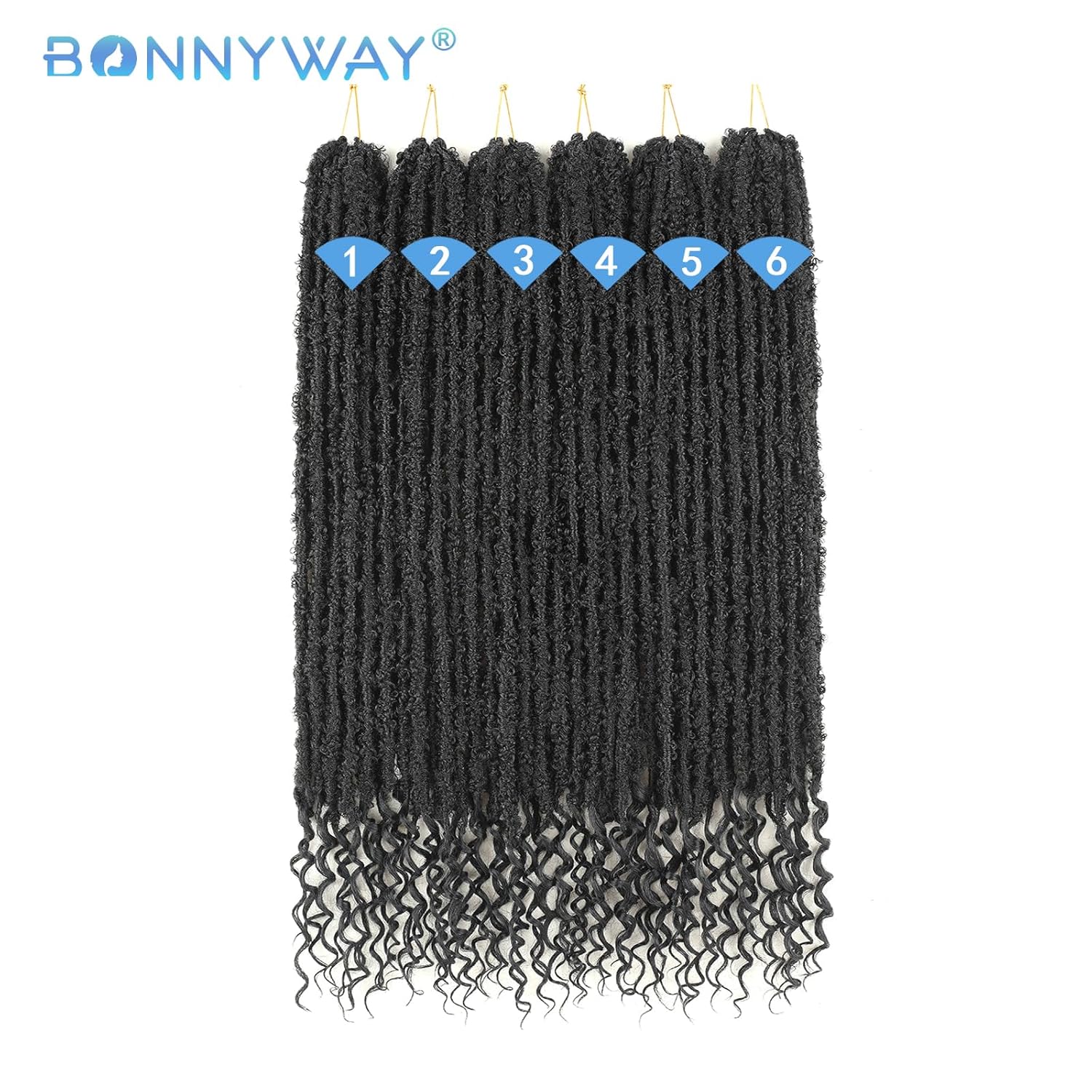 Butterfly Curly Crochet Hair 30 Inch 6 Packs Color Jet Black, Bohemian Butterfly Braids with Curly Ends Pre-looped Hair Extensions (6 Packs, 1#)