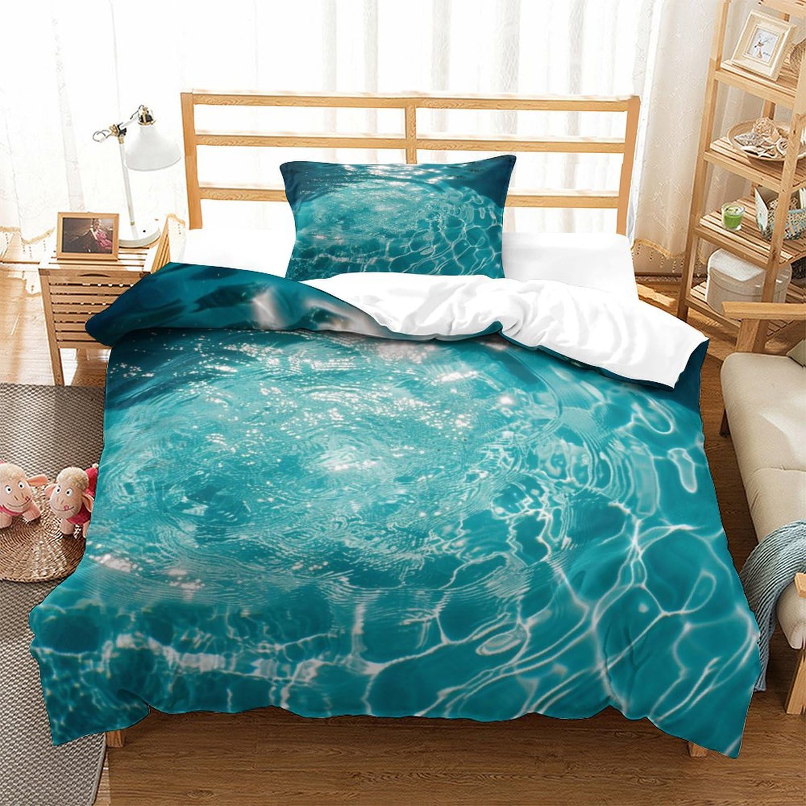 P1s9u7w5y Water Ripple-9 Realistic Water 3D Printed Duvet Cover Set 3Pcs Microfiber Wave Bedding Set Home Decor Single（135X200cm）