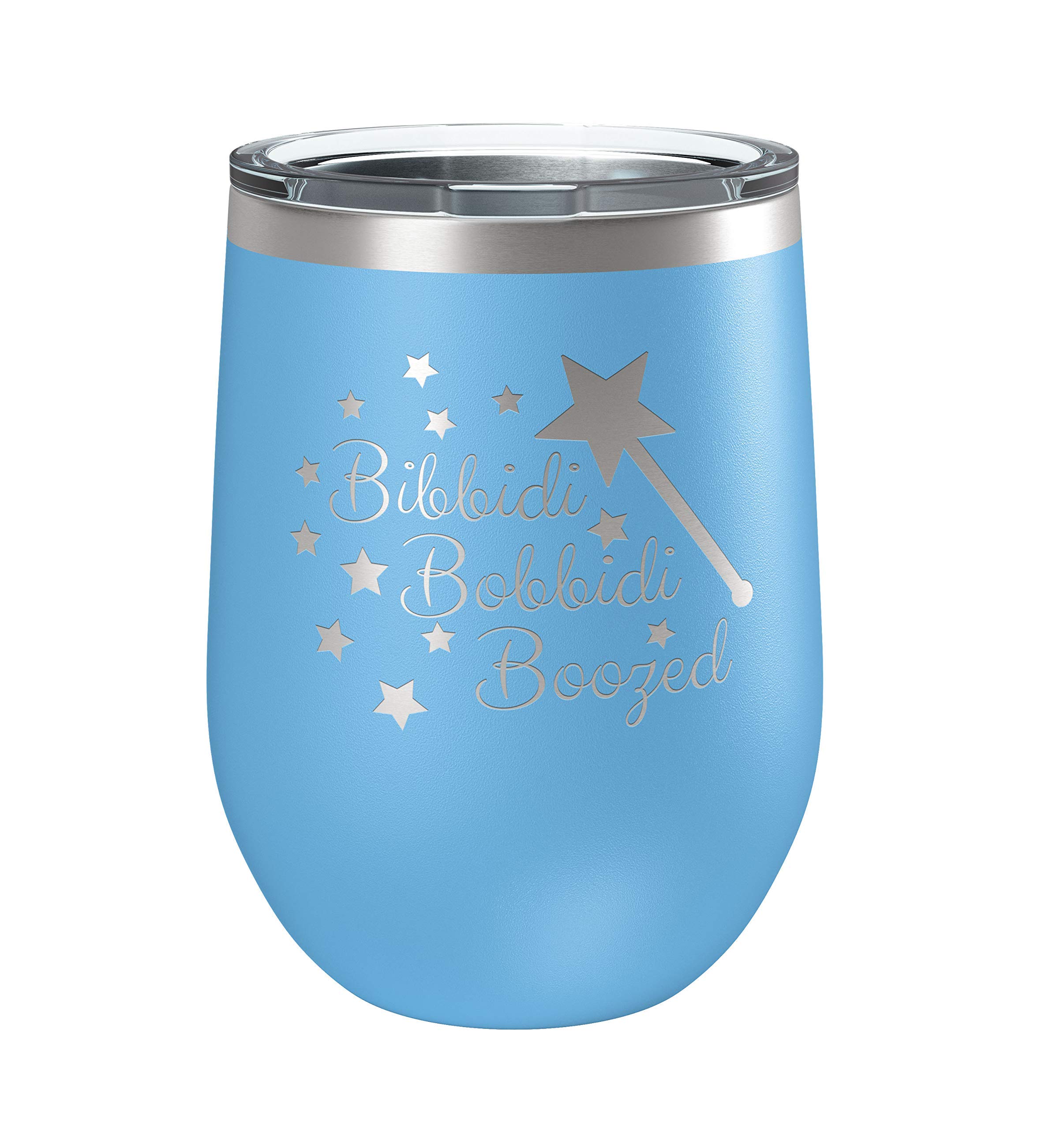 Bibbidi Bobbidi Boozed (12 oz) Insulated Stainless Steel Tumbler with BPA-Free Lid, Perfect for Hot & Cold Beverages, Cinderella Fairy Godmother Fans Gift (Light Blue)