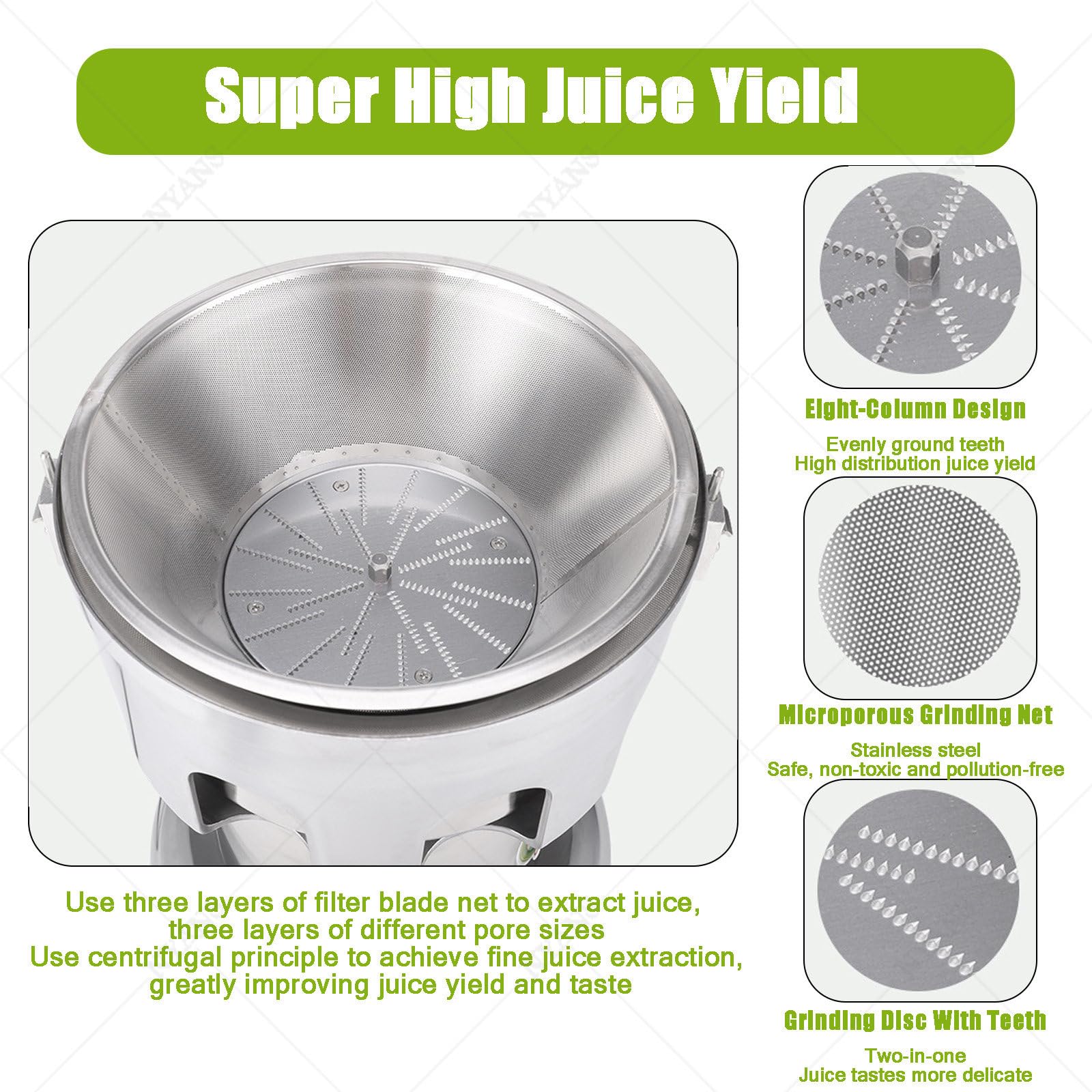 Extractor de jugo comercial con fundición de aluminio y diseño centrífugo de acero inoxidable para frutas y verduras, grado industrial