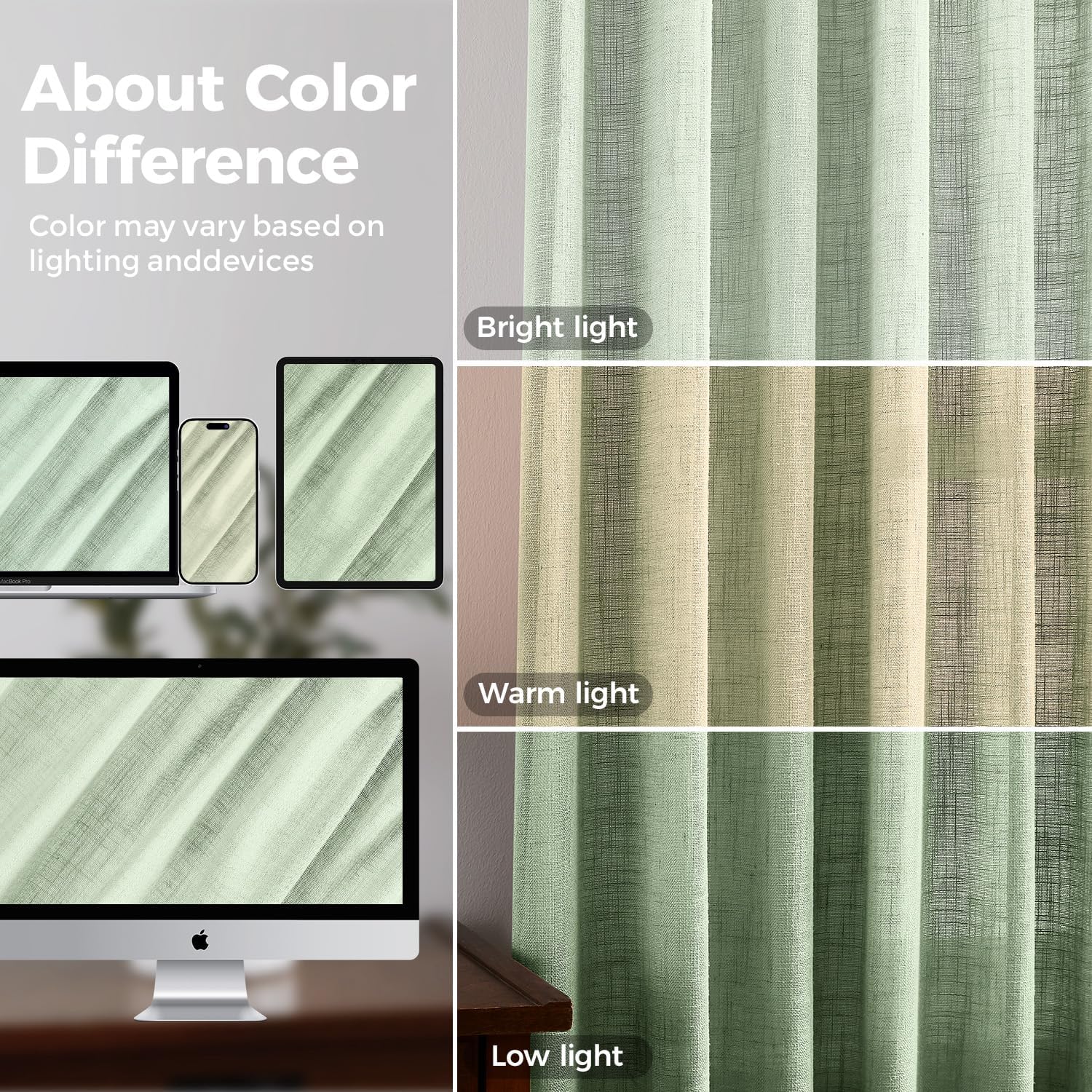 Pinch Pleated Linen Curtains for Living Room, Light Filtering Sheer Curtains 84 inches Long, Farmhouse Natural Pinch Pleat Drapes, Semi Sheer Window Green Curtain with Hooks 2 Panels