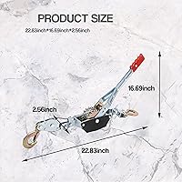 Vista 7 de Cabrestante resistente de 2 toneladas/4400 libras, extractor de potencia de doble engranaje, 2 ganchos, cable de acero y mango antideslizante