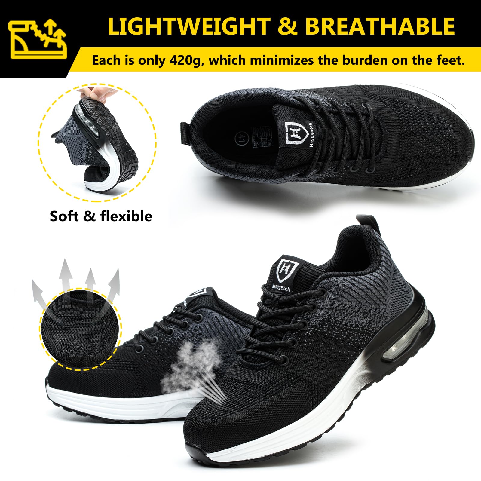 Baofular Scarpe Antinfortunistiche Uomo Donna Leggere Scarpe da Lavoro Comode Scarpe Sicurezza Antiscivolo Traspiranti