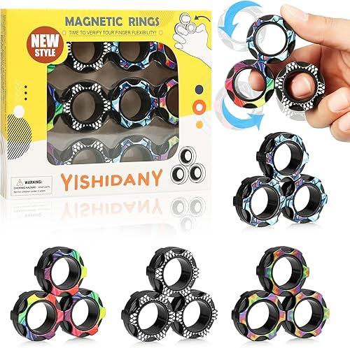 Paquete de 12 anillos magnéticos para ansiedad, con imanes para aliviar el estrés, estilo neumático, anillos mágicos para entrenamiento, alivia la