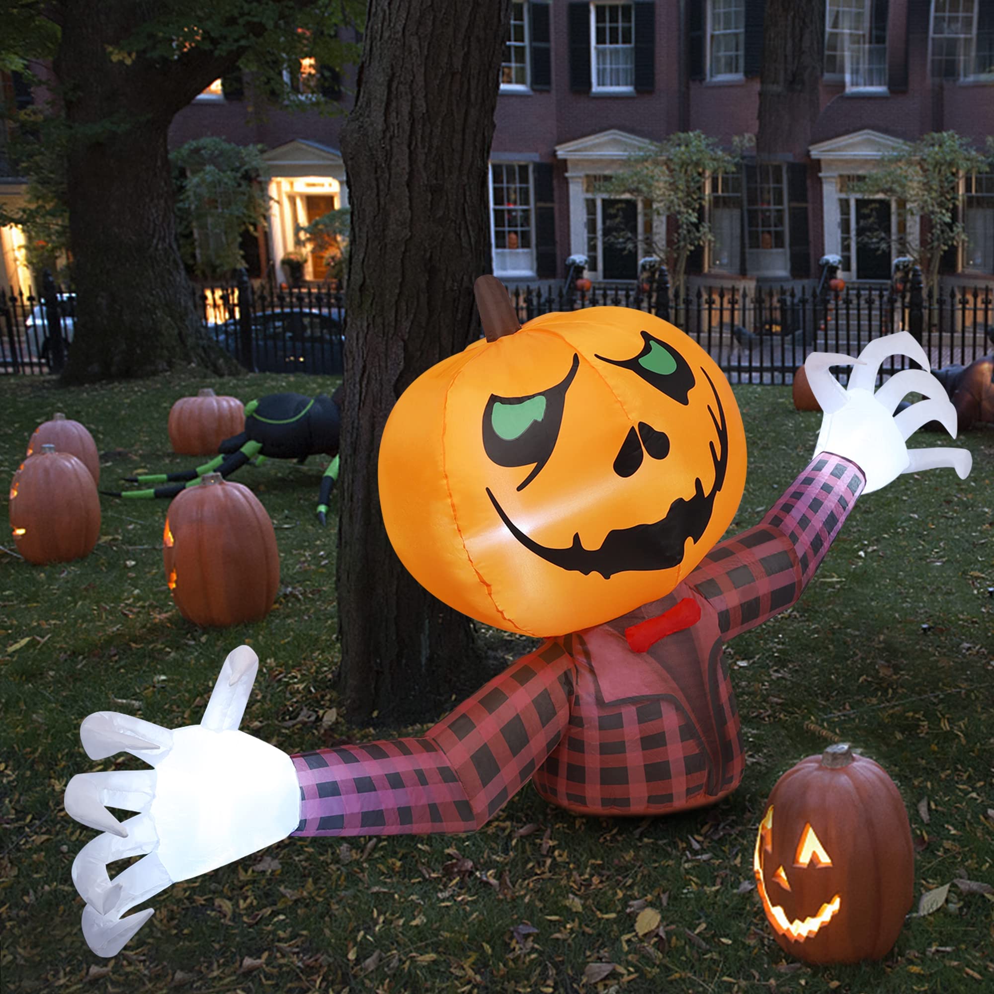 Youngfan Halloween nadmuchiwany duch dyni o długości 7 stóp Nadmuchiwany duch dyni Jack-O-Lantern na zewnątrz ze światłami LED, idealny na podwórko, ogród, imprezę i uroczystości