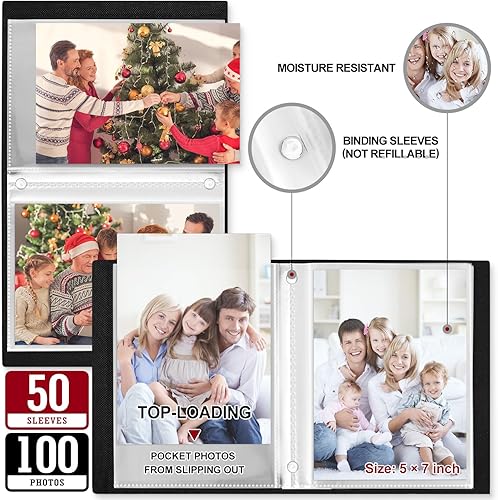 Miniatura 4 de Lanpn Álbum de fotos de 5 x 7 pulgadas, 2 unidades, cubierta de lino pequeño sin ácidos, bolsillo de carga superior, álbum de fotos con capacidad