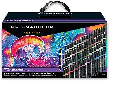 Prismacolor Premier Dual-Ended Art Markers, Chisel and Fine Tips, Assorted Colors, Set of 72 in Carry Case - Art Supplies, Alcohol-Based Ink, Adult Coloring