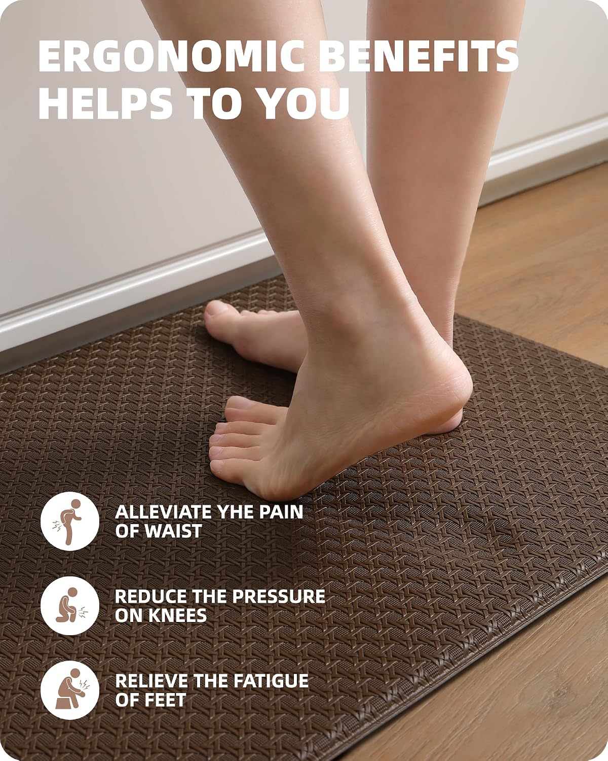Color&Geometry Kitchen Rugs 2PCS Kitchen Mat Anti Fatigue Mats for Kitchen Floor, Non-Slip Kitchen Floor Mat, Waterproof Memory Foam Standing Mat for Kitchen, Sink, Office, Brown