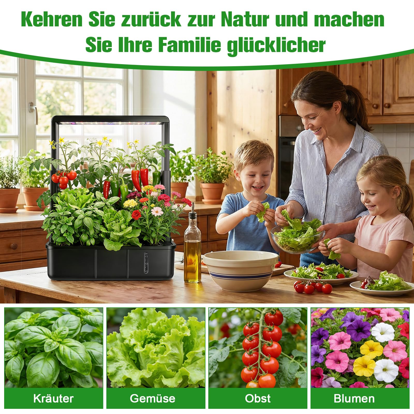 ERWEY Smart Garden - Sistema di coltivazione idroponica con 15 manicotti
