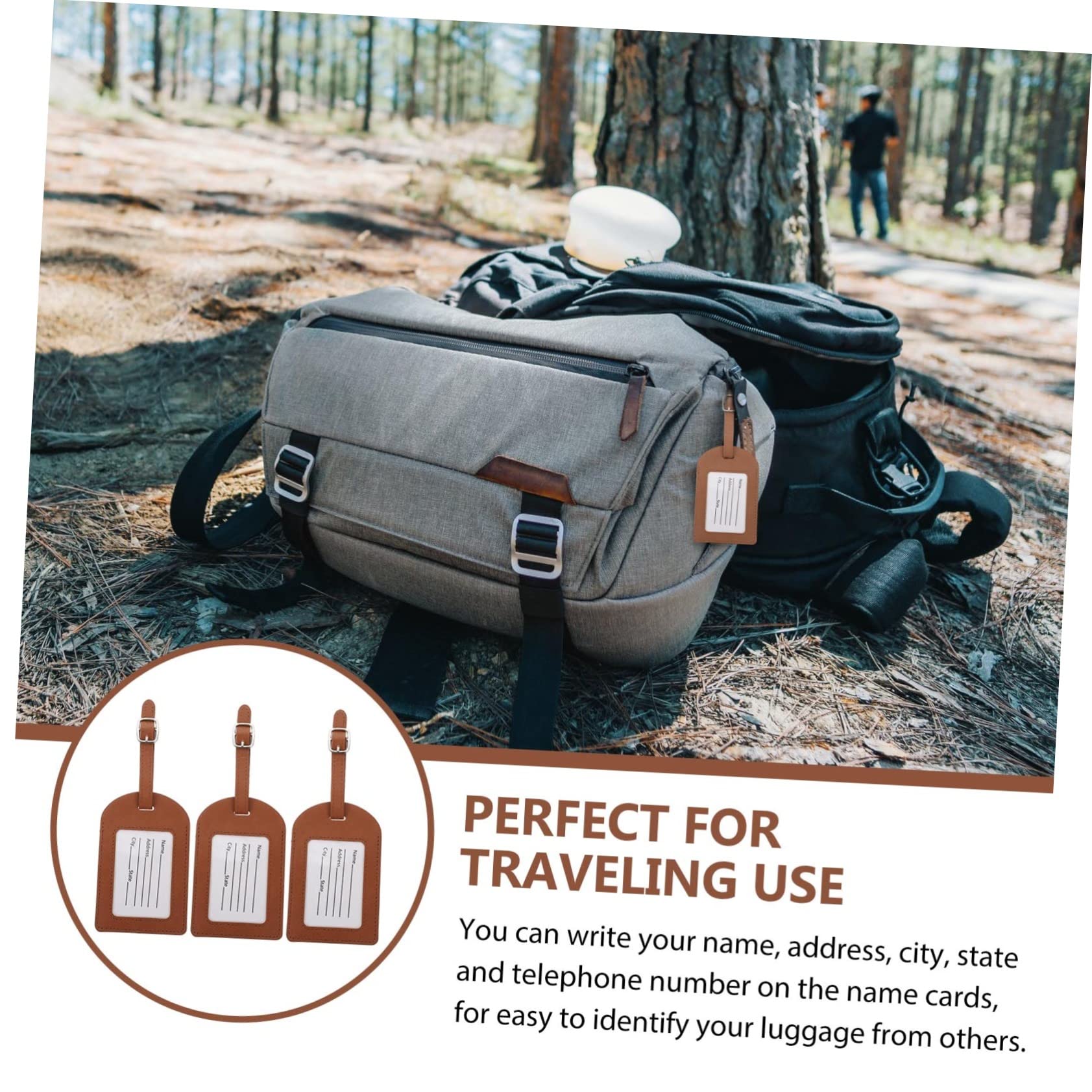 LIFKOME 15 Pz Etichetta bagaglio valigie suitcase documento d'identità della valigia biglietti da visita per bagagli etichette valigia pu etichette di identificazione pu Light Brown