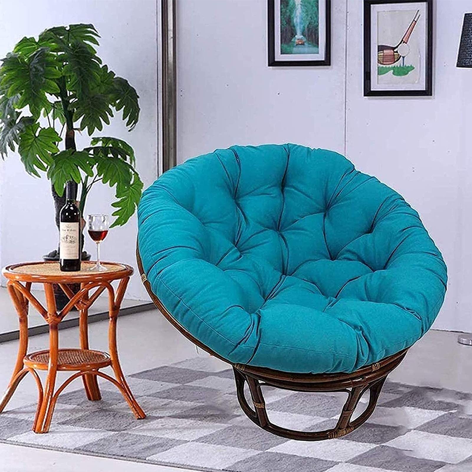 Poduszka na krzesło Papasan, ogród kryty na zewnątrz okrągła poduszka na krzesło, wiszący kosz hamaki Swing Egg poduszka na siedzenie krzesła (Peacock Blue)