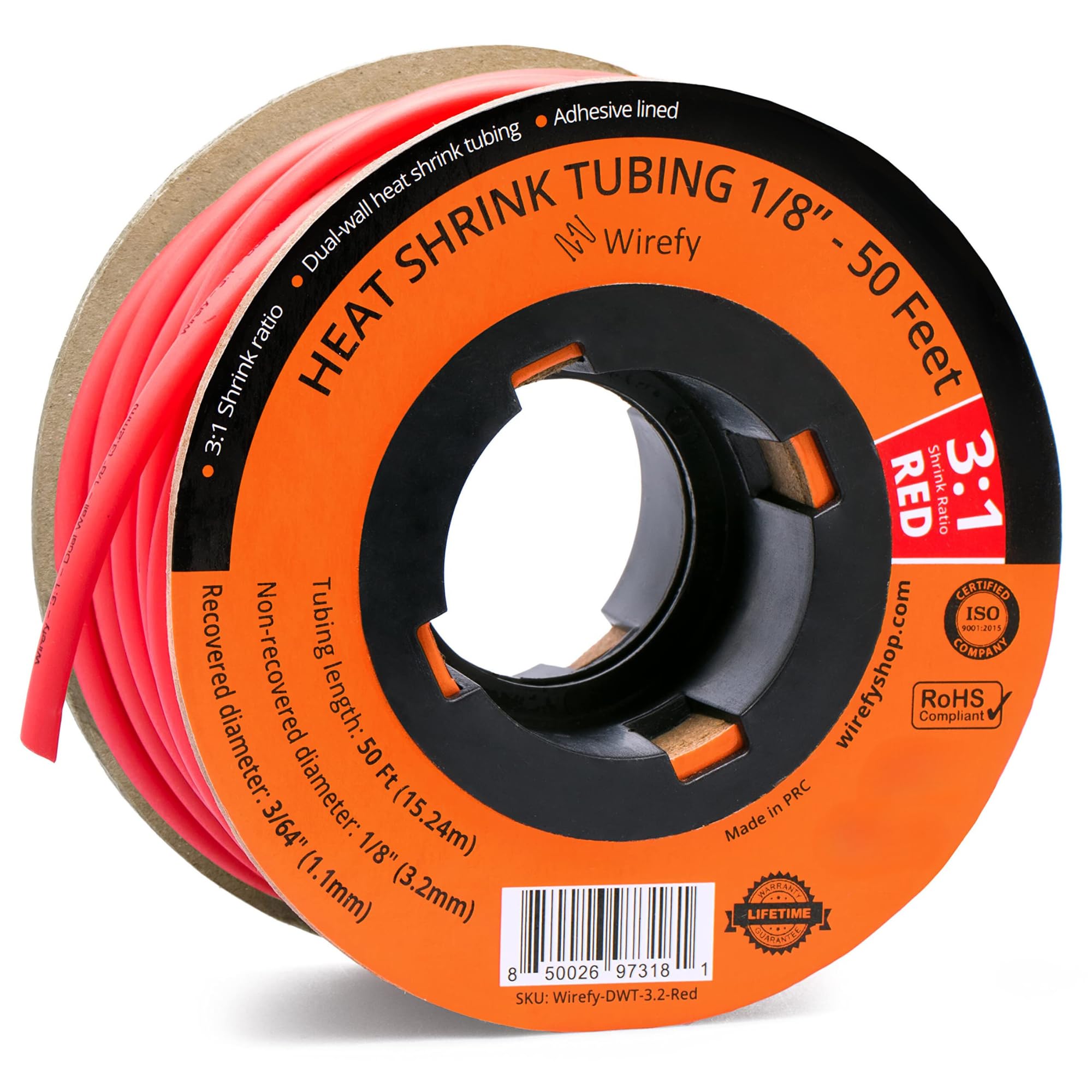 Wirefy Guaina Termorestringente 3,2 Mm - Tubo Isolante 3:1 - Interno Adesivo - Rosso - Rotolo 15 M-image
