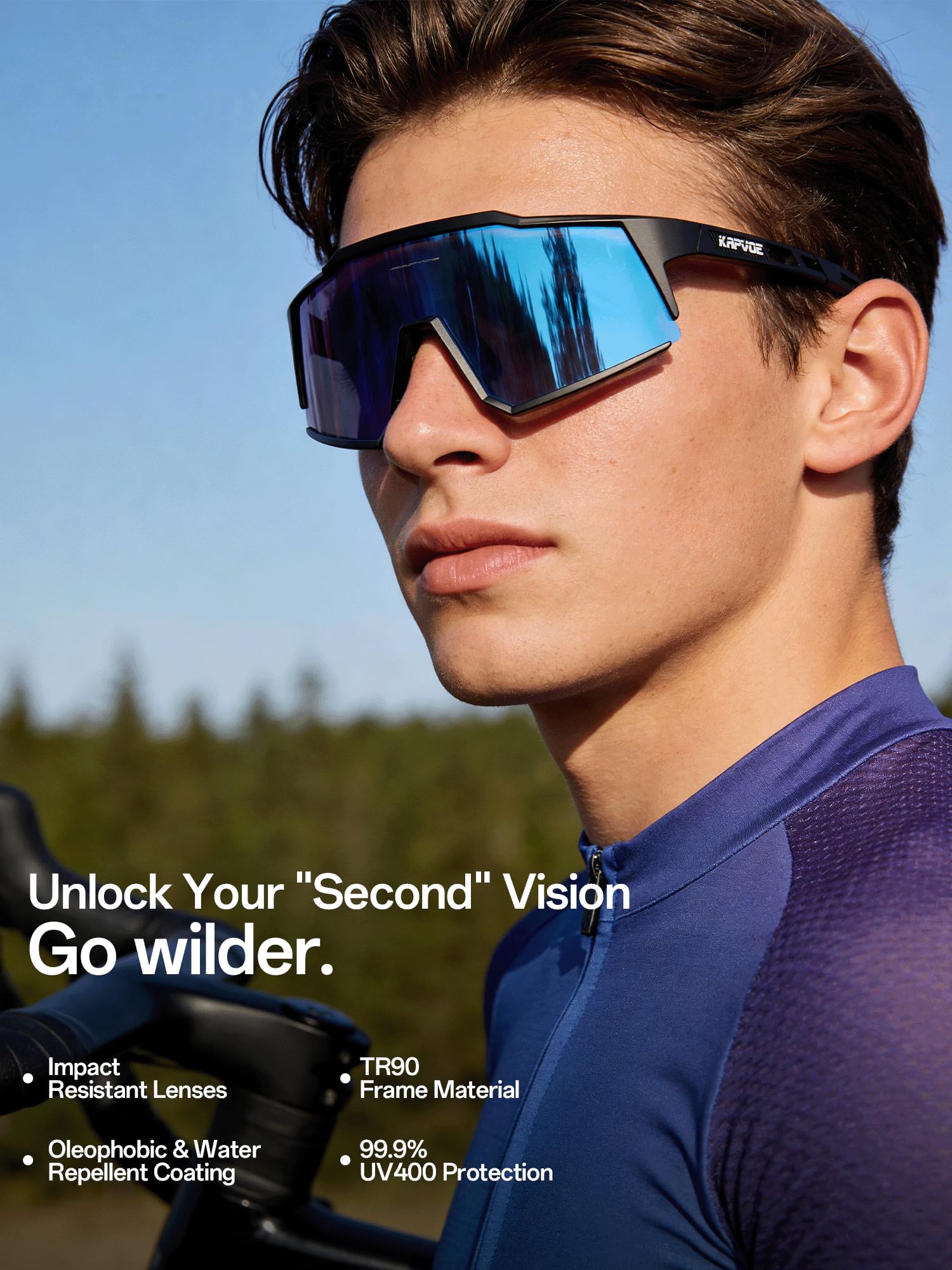 KAPVOE Polarisiert Fahrradbrille mit 1 Linse oder 4 austauschbare Linse TR90 Rahmen für Herren Damen Sport Radfahren MTB K9022