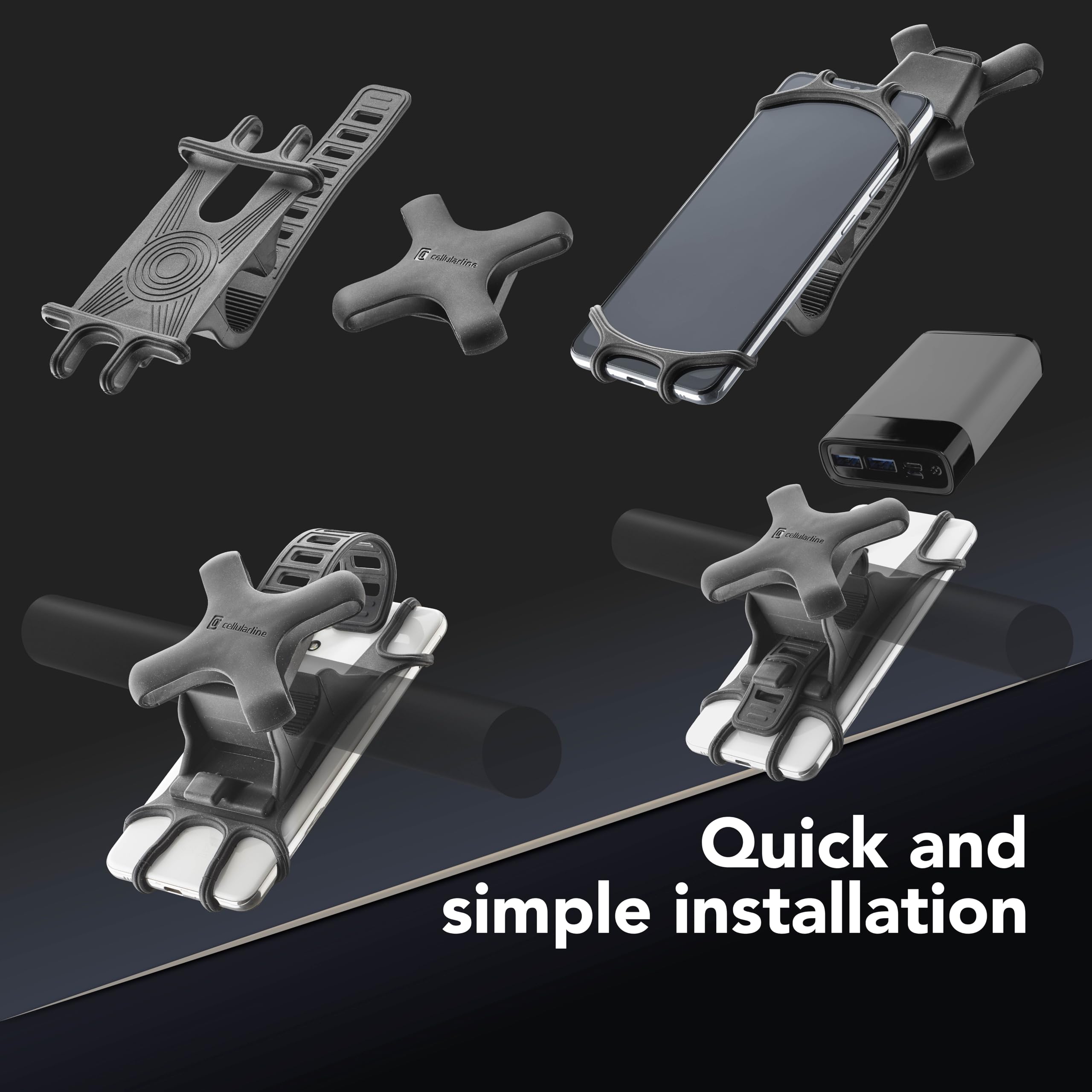 Support Téléphone Vélo Avec Emplacement Power Bank – Universel, Silicone Noir, Stable