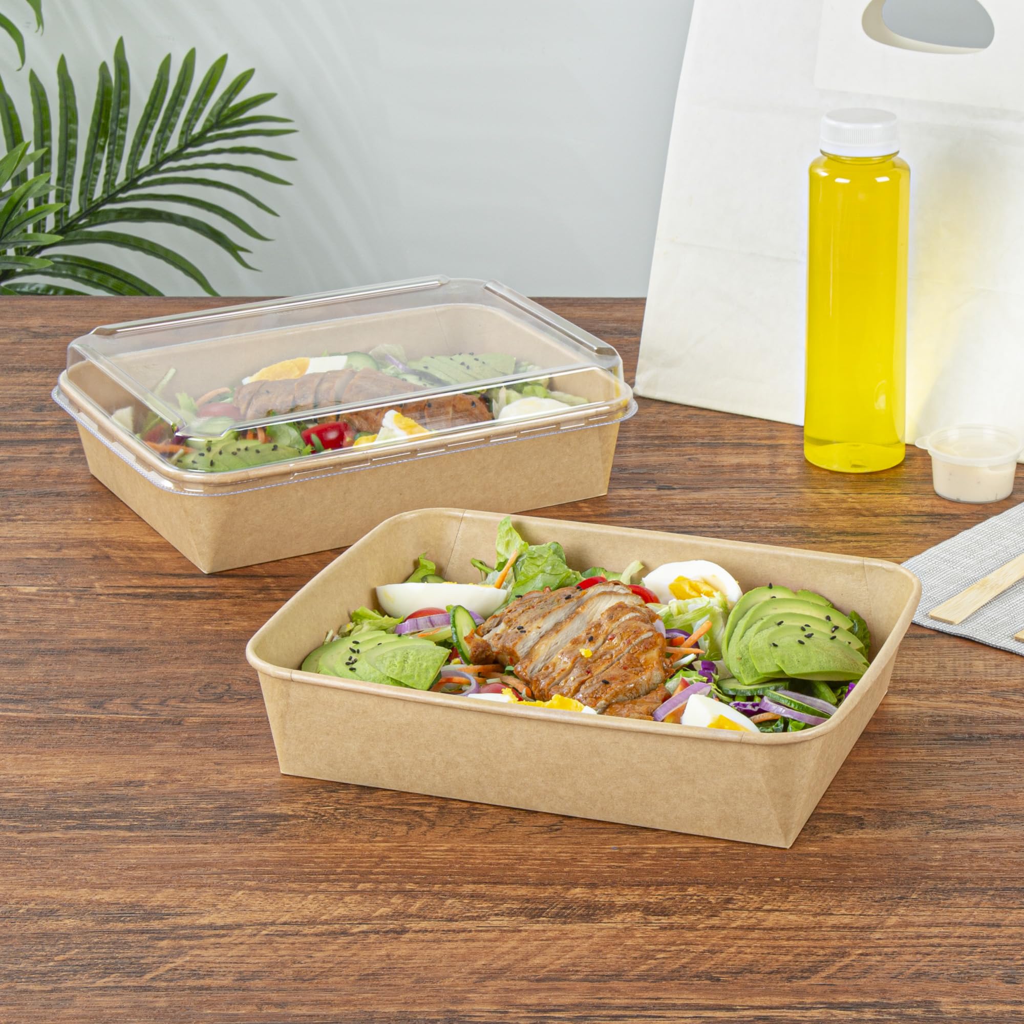 Restaurantware Papier-Mahlzeiten-Vorbereitungsbehälter, 50 Stück, rechteckig, Einwegbehälter, wiederverwendbar, gefrierbar, fettdicht, Aufbewahrungsbehälter aus Kraftpapier für Salate, Nudeln, Partys