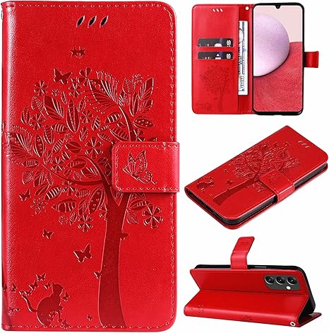 Ailisi Cover Per Samsung Galaxy A70 - Custodia Libro Portafoglio Con Gatto Rosso, Pelle PU Con Slot Carte E Supporto - 3