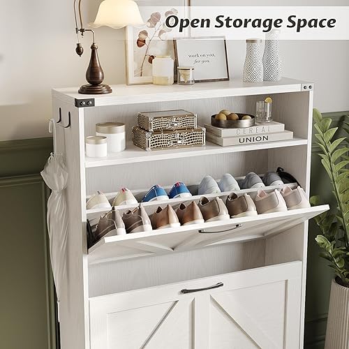 Miniatura 7 de Zapatero con 2 cajones abatibles, armario de almacenamiento de zapatos para entrada, organizador de zapatos independiente con almacenamiento