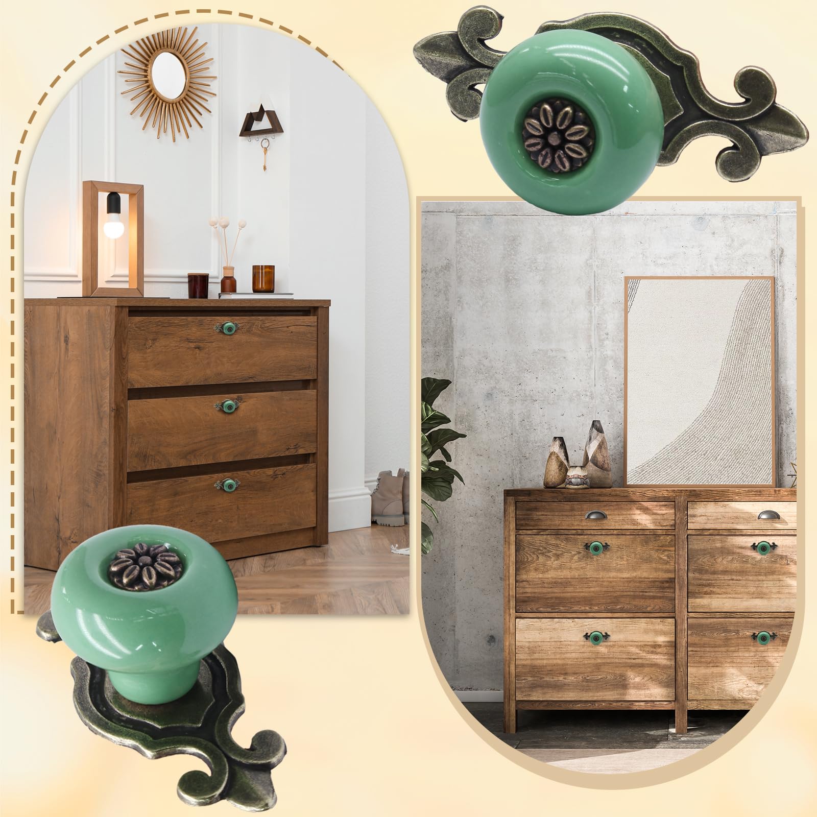 green emerald velvet dress suiwotin 4pcs Ceramic Knobs Green Dresser Knobs, Vintage Cabinet Knobs with  Antique Bronze Back Plate, Decorative Drawer Knobs Pull Handles for Closet,  Cupboard