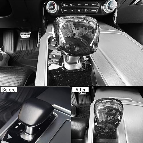 Miniatura 4 de Funda para perilla de palanca de cambios de automóvil, compatible con accesorios Kia Stinger 2017-2024 (estilo negro de fibra de carbono)