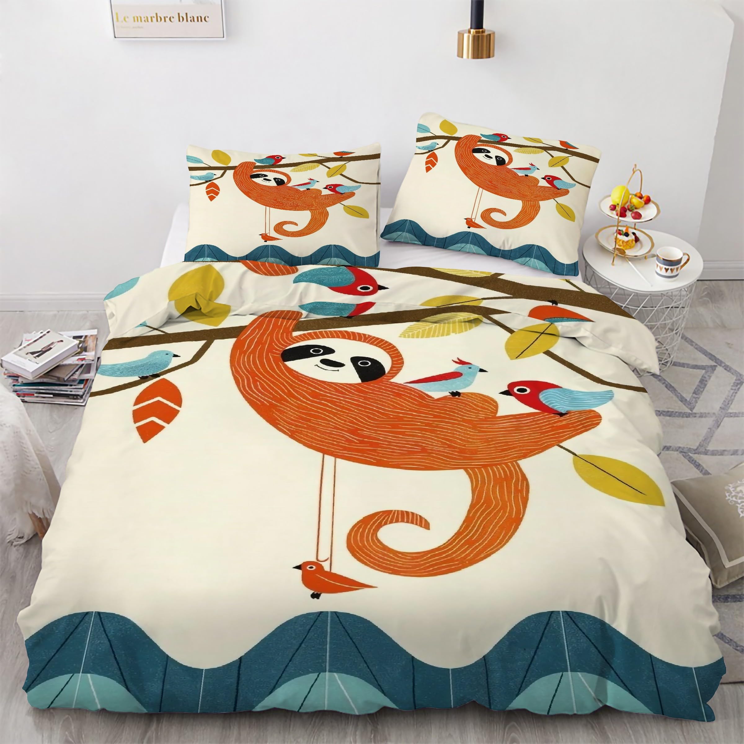 Parure de lit 90x190 animal paresseux housse de couette 3 pièces
