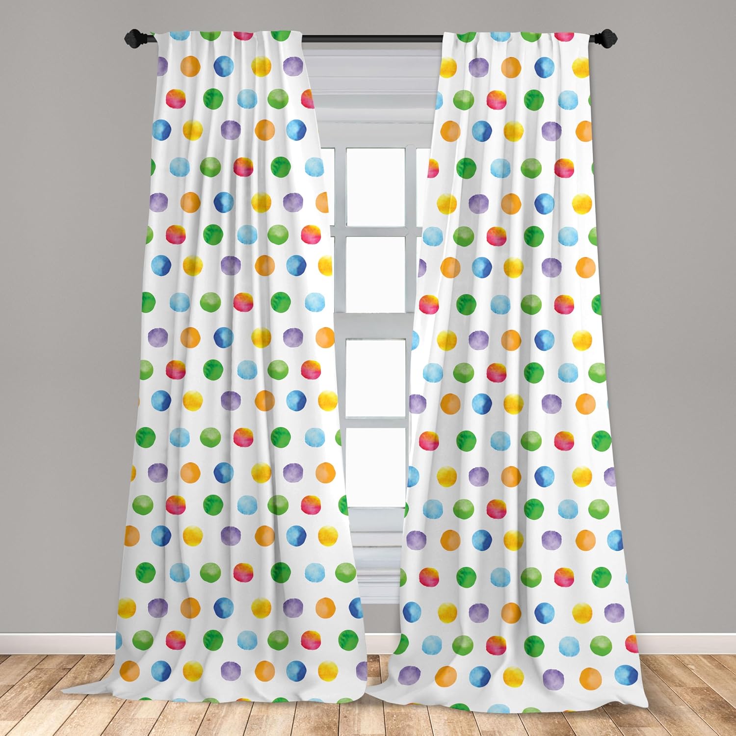 Ambesonne Watercolor Window Curtains, Abstract Brush Stroke Polka Dots Grunge Geometric Pattern Spotted Background, Lightweight Decor 2-Panel Set with Rod Pocket, Pair of - 28" x 95", Green Yellow