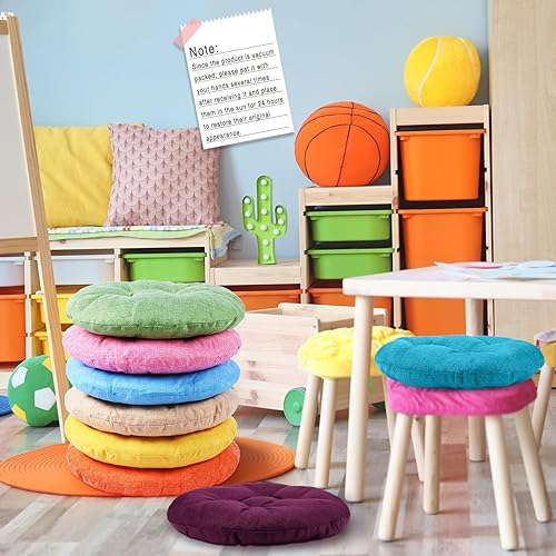 Miniatura 7 de Cojines redondos de piso de 15 pulgadas para niños y niños pequeños, asiento flexible para muebles de aula, almohada de piso de 3.5 pulgadas de