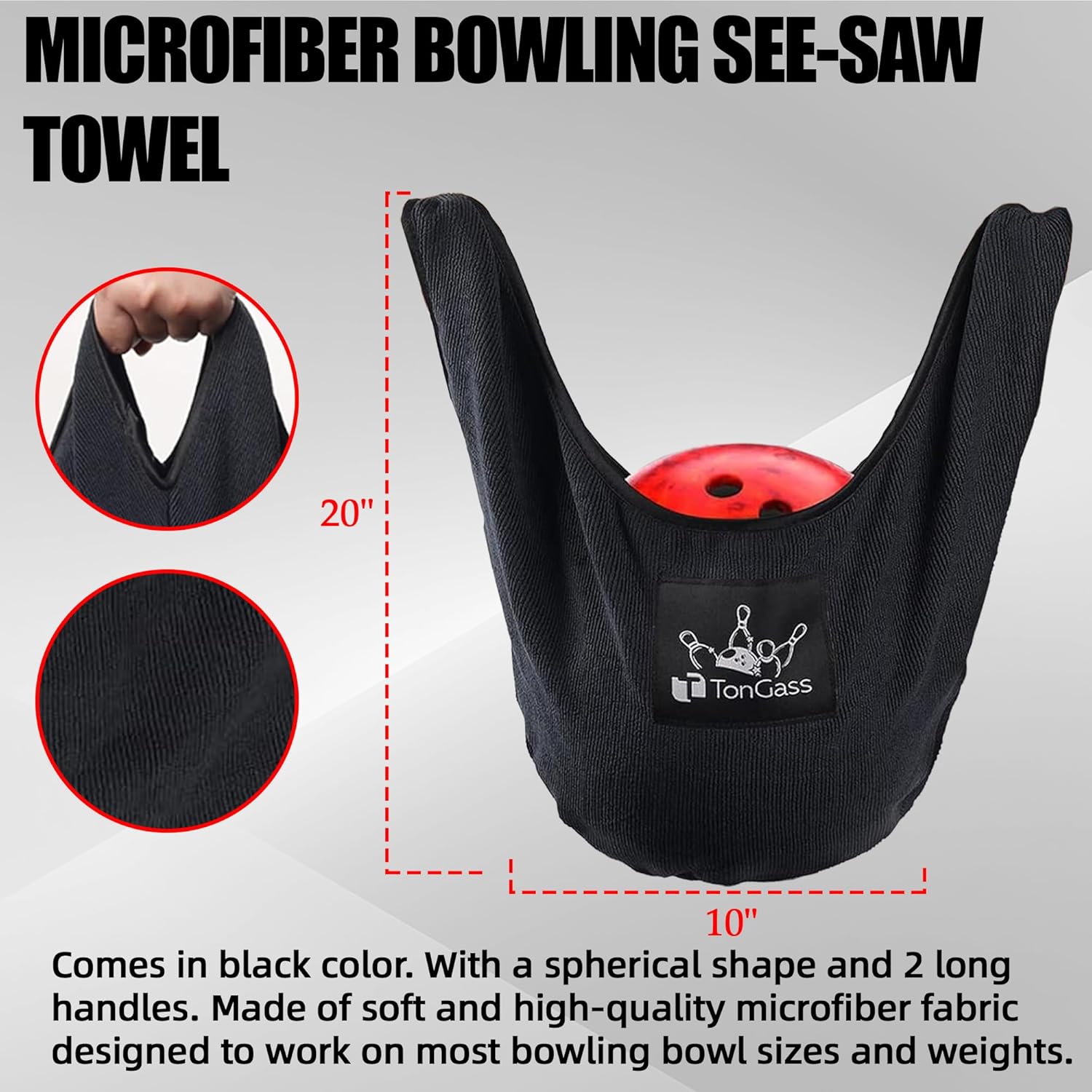 TonGass Bowling Basics Accessories Kit, Microfiber Bowling Ball Seesaw Towel, Bowlings Cleaner Spray Kit, Microfiber Ultra Dry Bowlings Grip Balls (Black & Red)