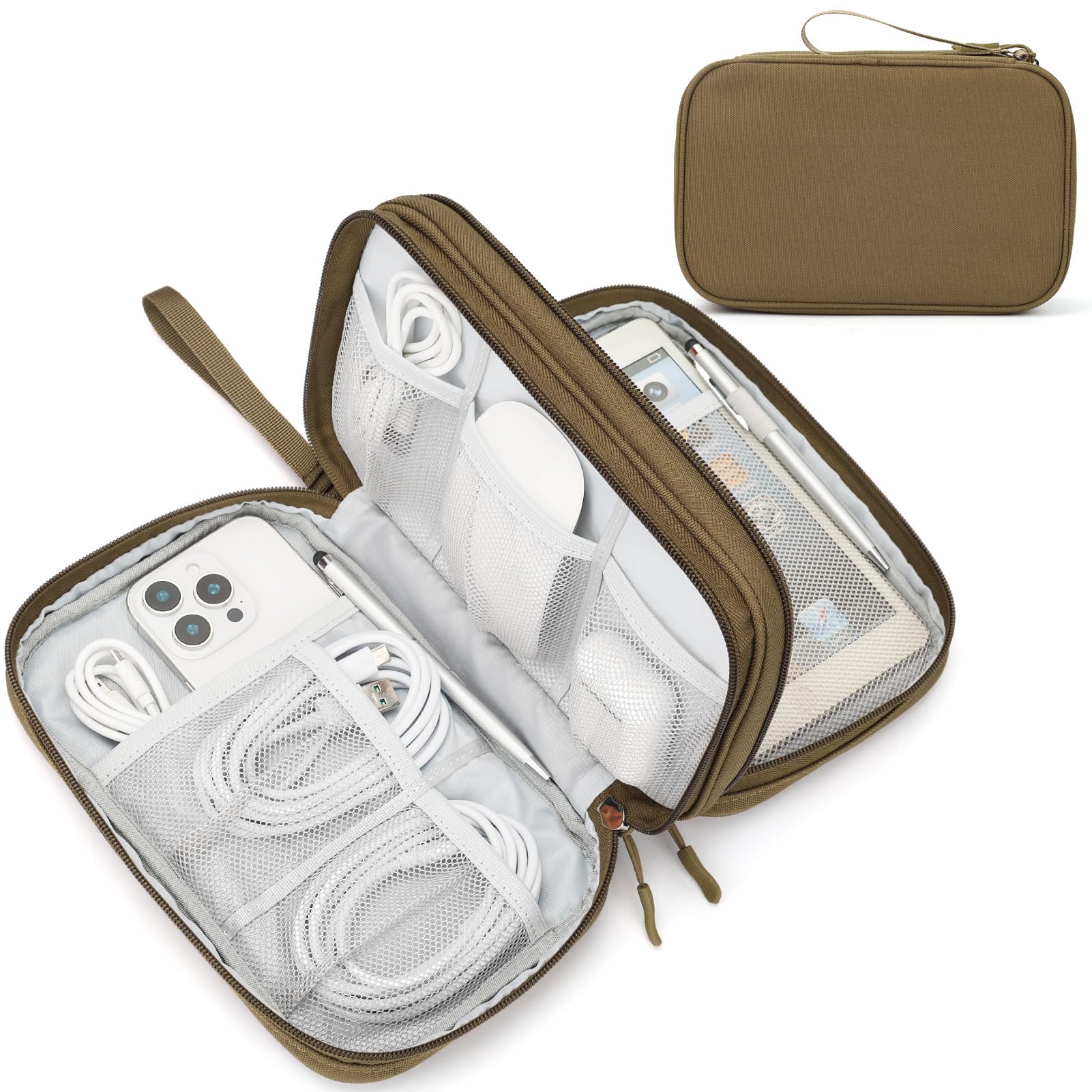 FYY Electronic Organizer, Travel Tech Pouch Bag, Large, Brown