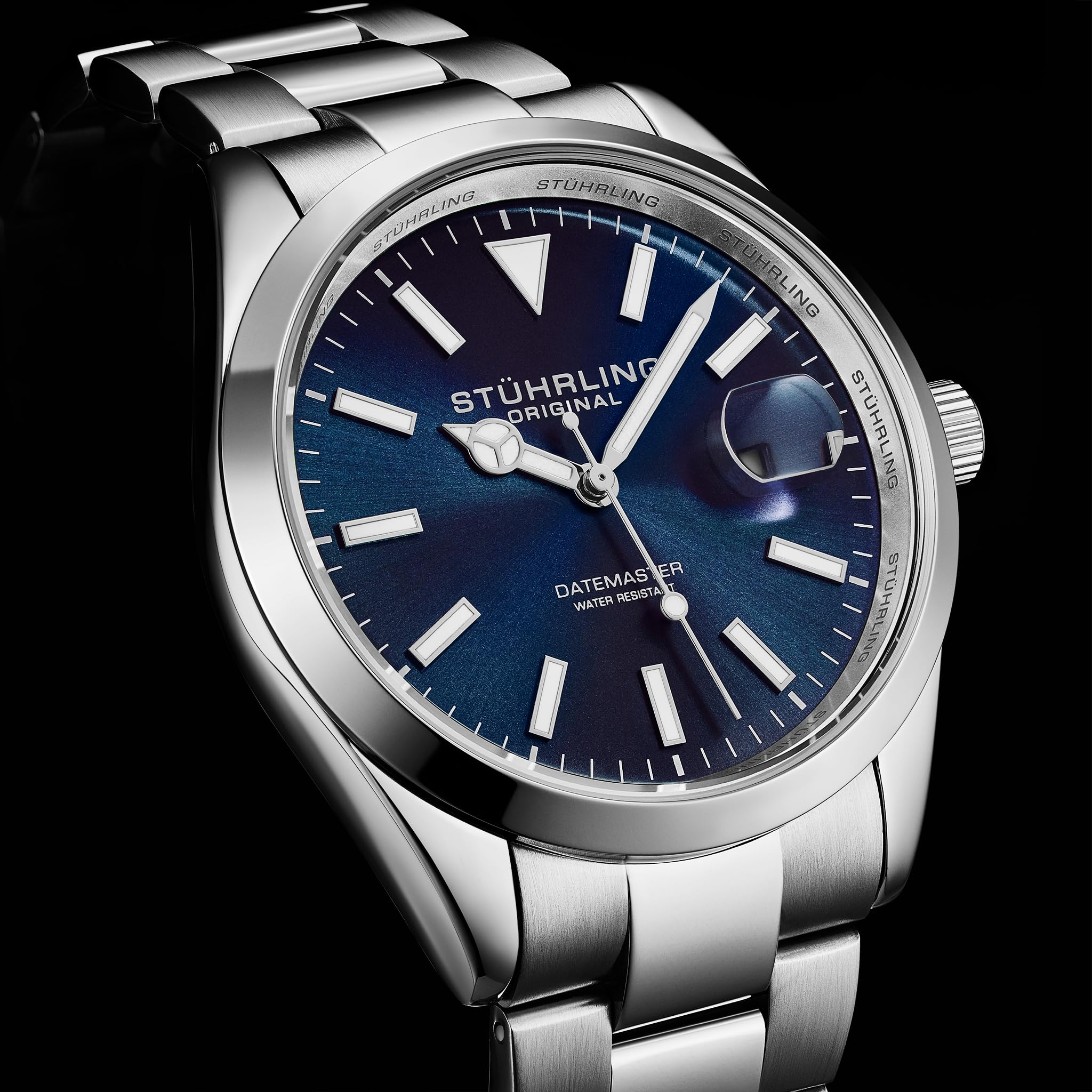 Stuhrling Original Datemaster Quartz Men’s Watch – Japanese Quartz Movement, Stainless Steel Band, Sunray Dial, Luminous Hands, Date Window, 100M Water Resistant